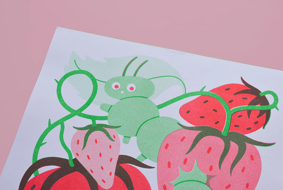 Eat Yer Strawbs A4 Risograph Print - Limited Edition - Image 2