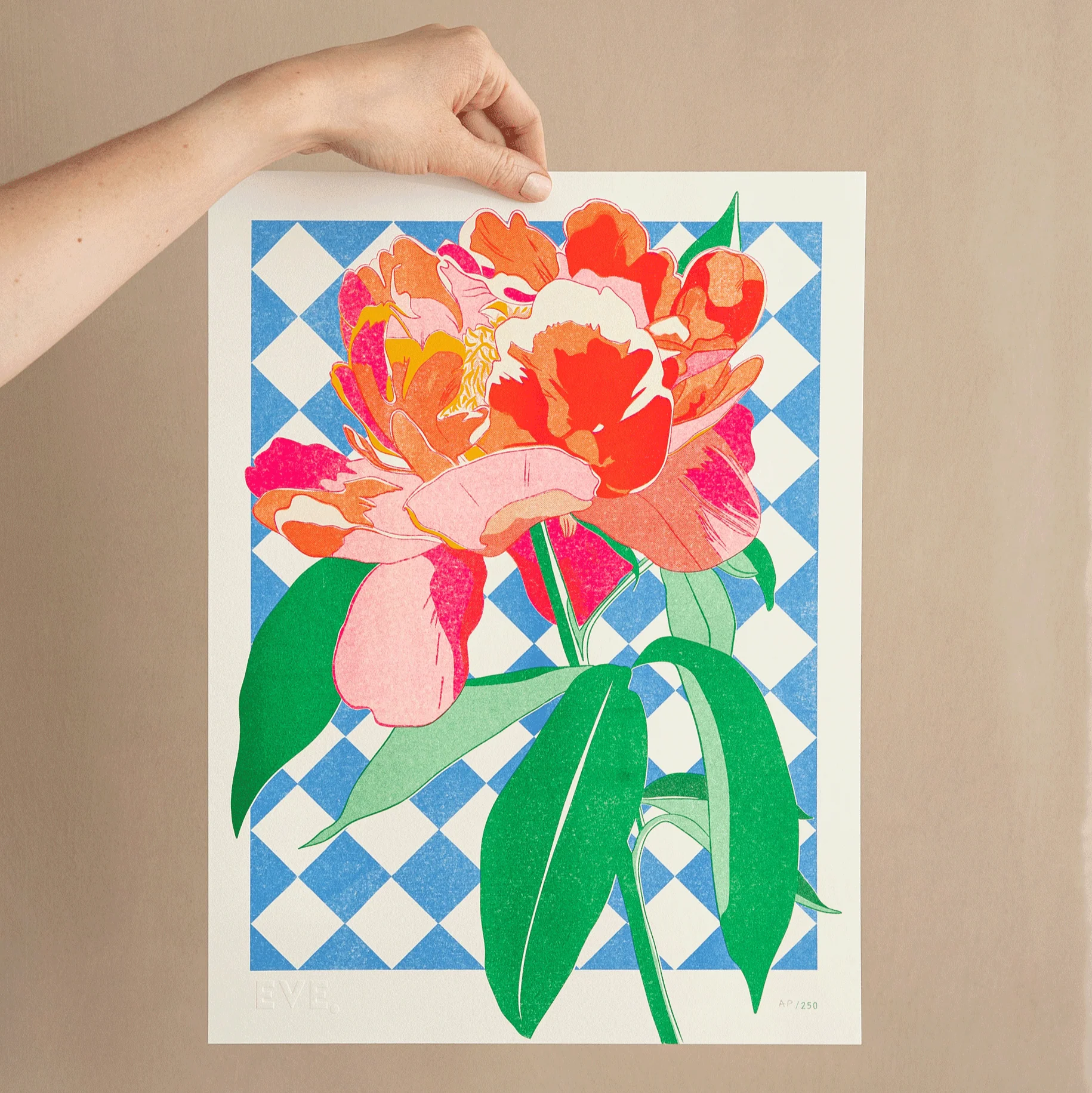 Electric Peony Risograph Print