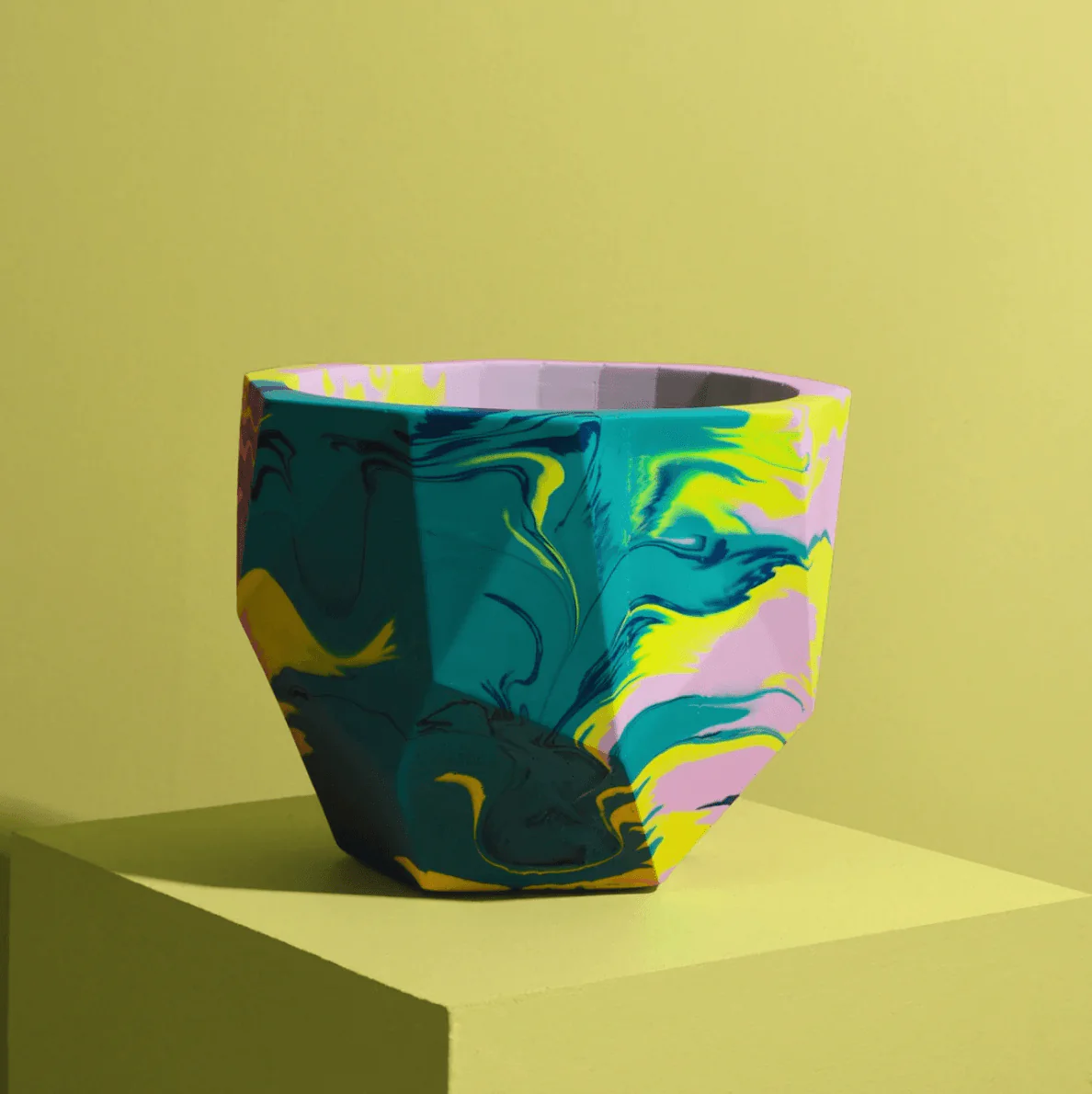 Emerald Green & Yellow Geometrical Plant Pot - Large