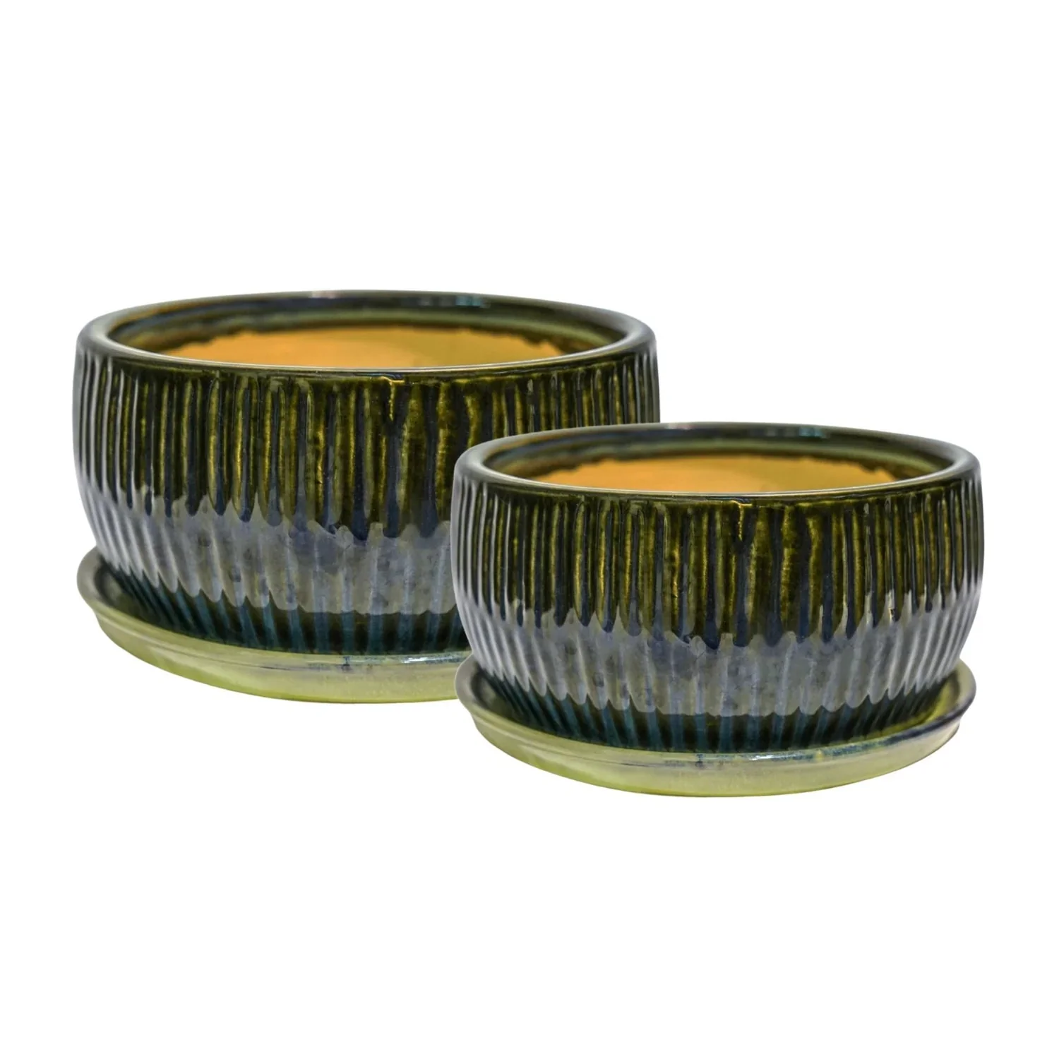 Emerald Round Reactive Glaze Bonsai Planter