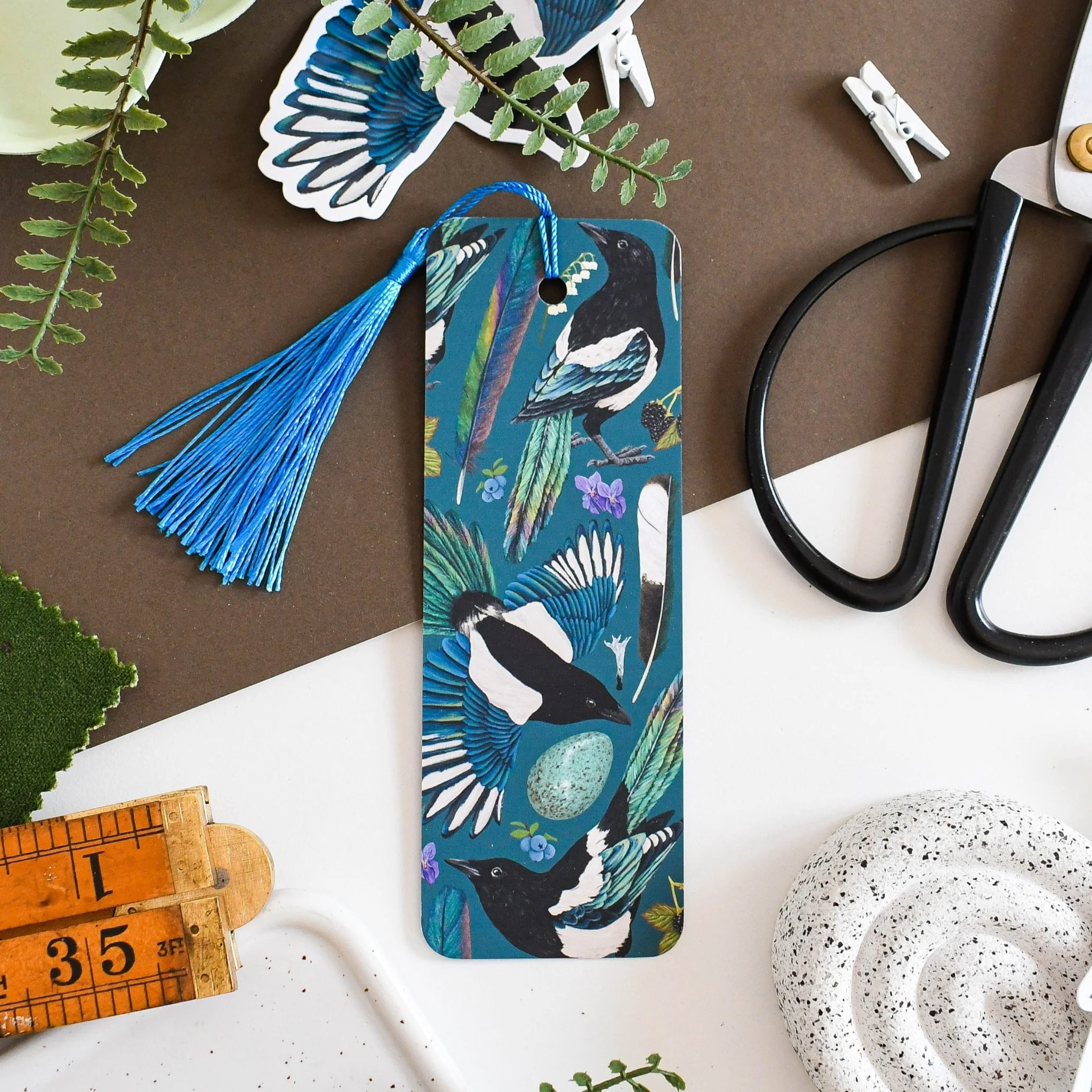 Eurasian Magpie Bookmark – Illustrated Bird Bookmark by Ferne Creative