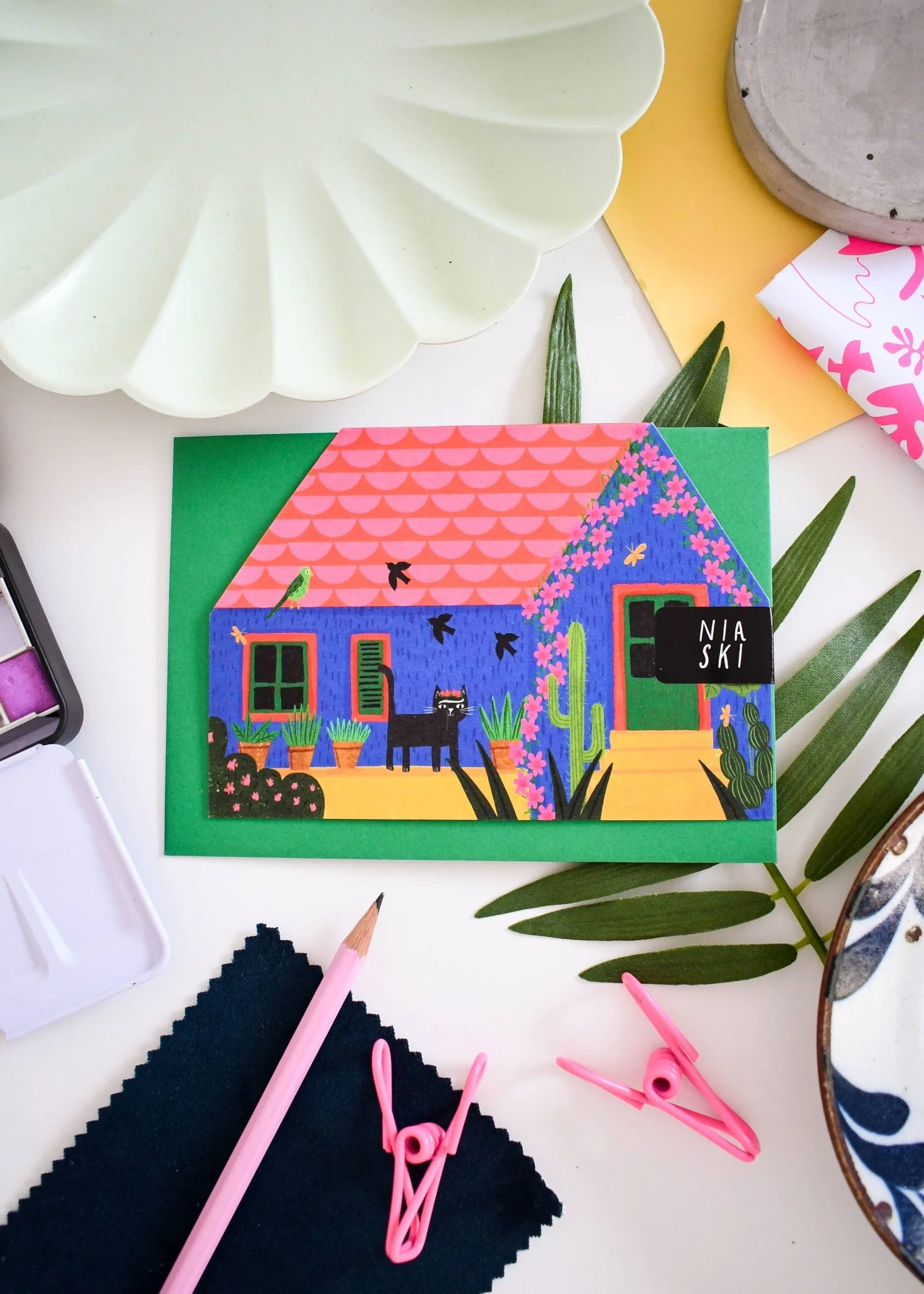 Frida Catlo's Blue House cut out house Greetings Card - Image 4