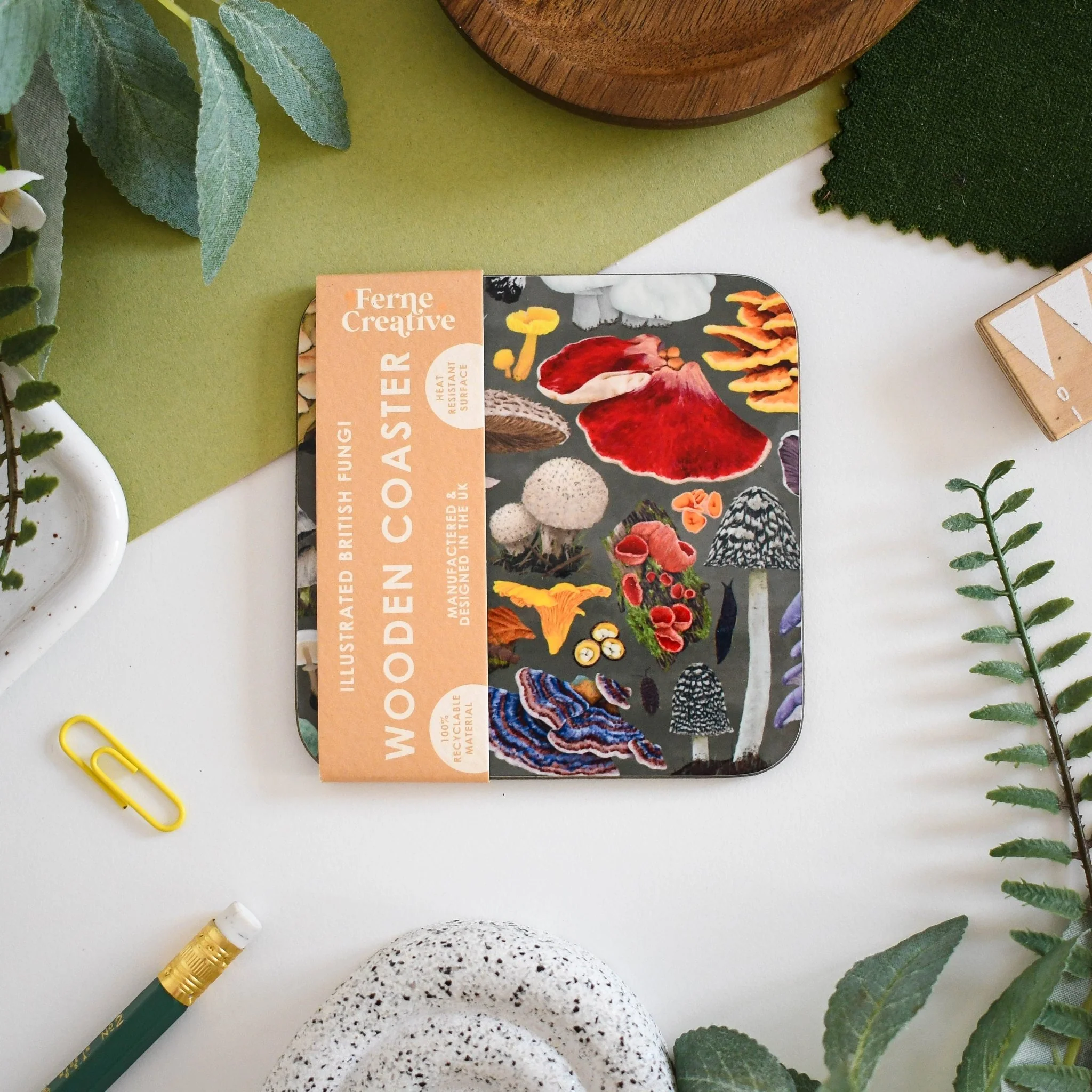 Native Fungi Illustrated Coaster – Available in Green or Purple