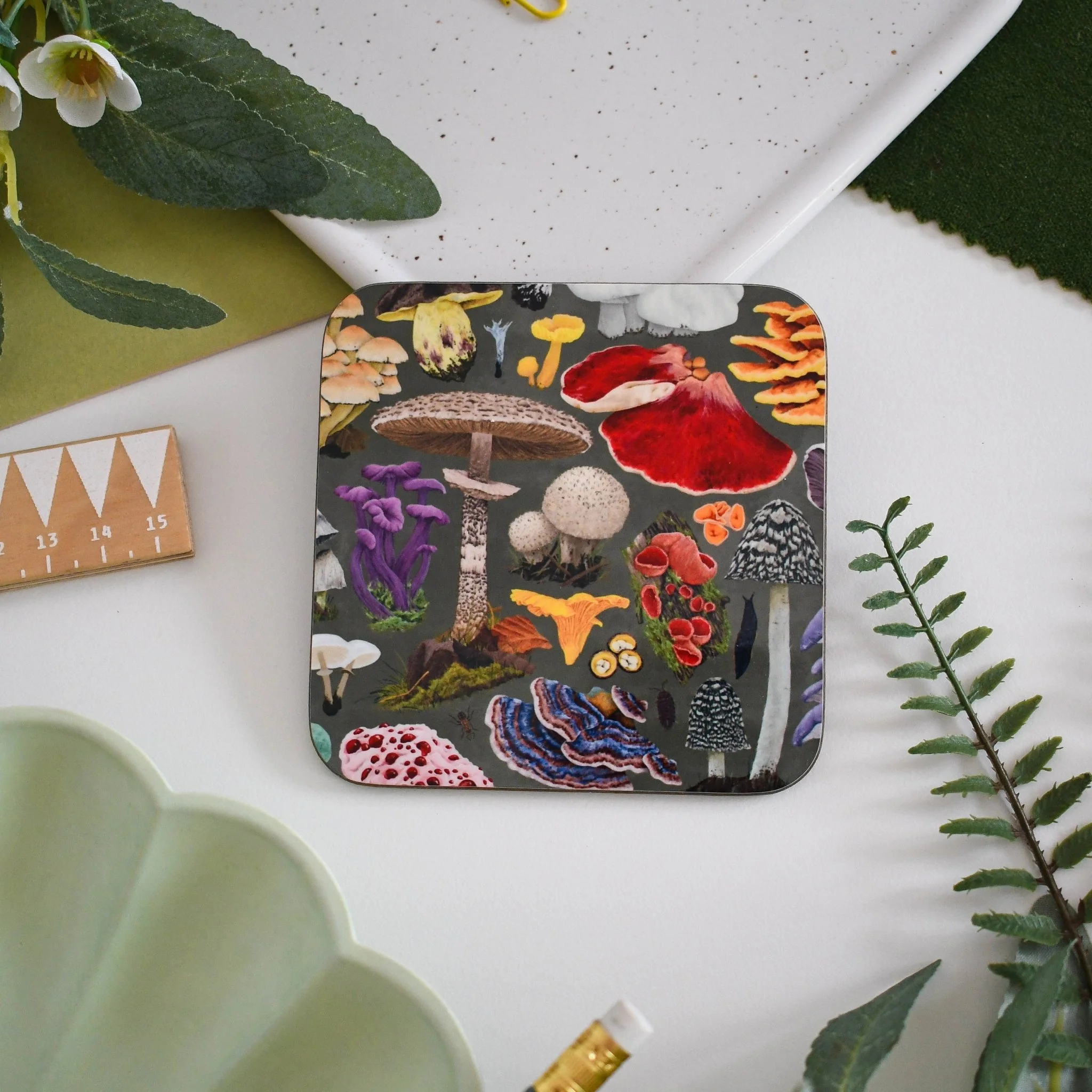 Native Fungi Illustrated Coaster – Available in Green or Purple - Image 2