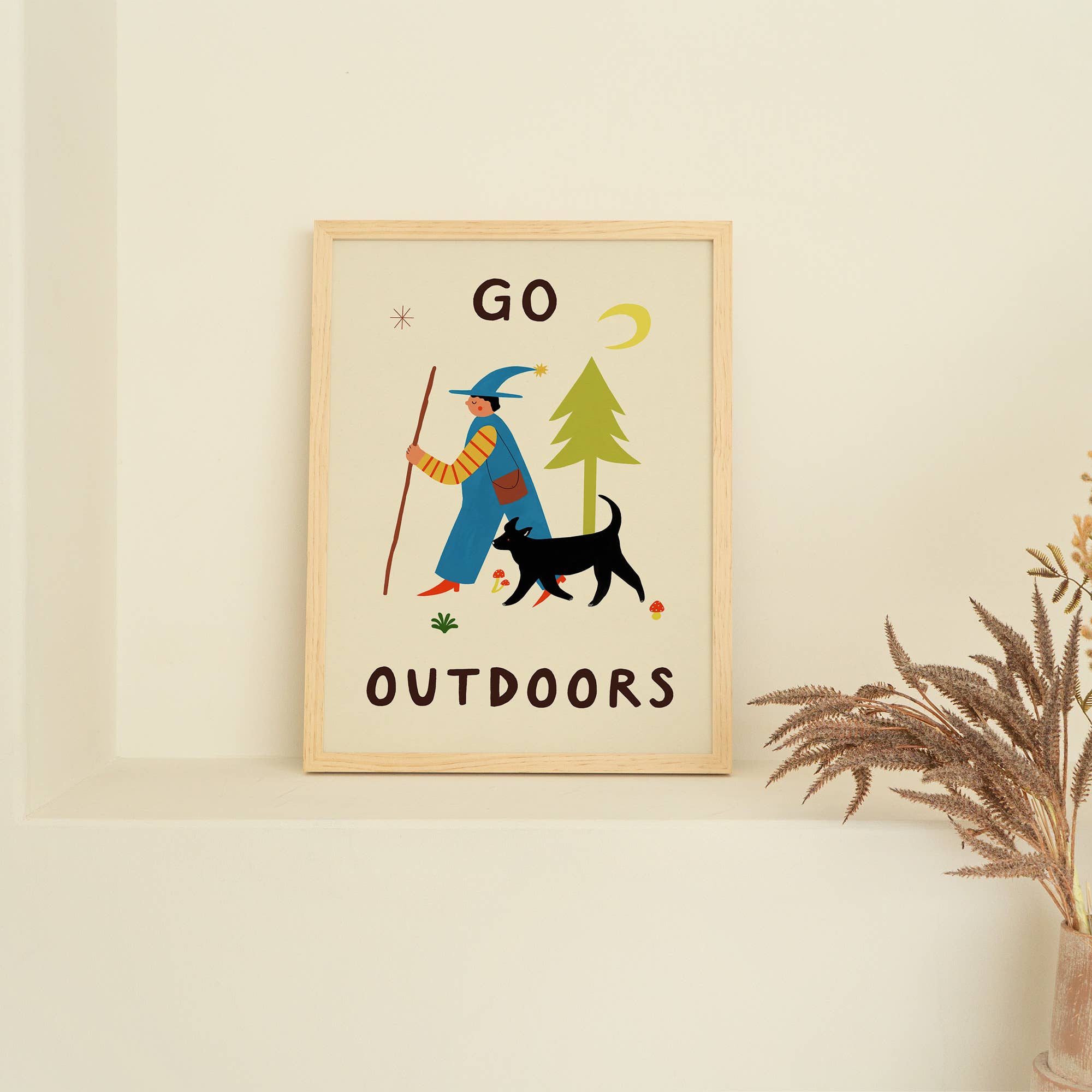 Go Outdoors Art Print | Nature | Folky | Mushrooms | Dog - Image 2