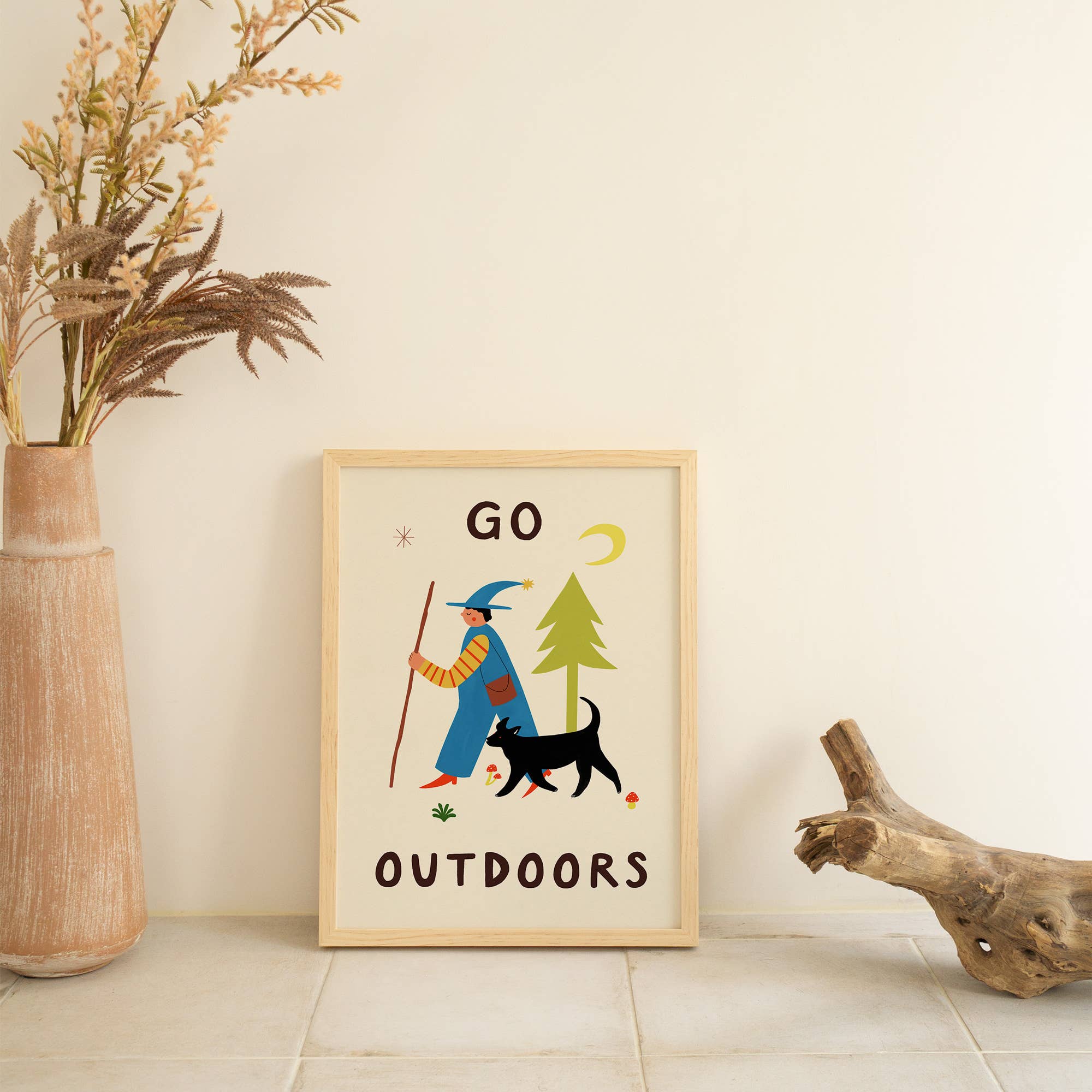Go Outdoors Art Print | Nature | Folky | Mushrooms | Dog - Image 4