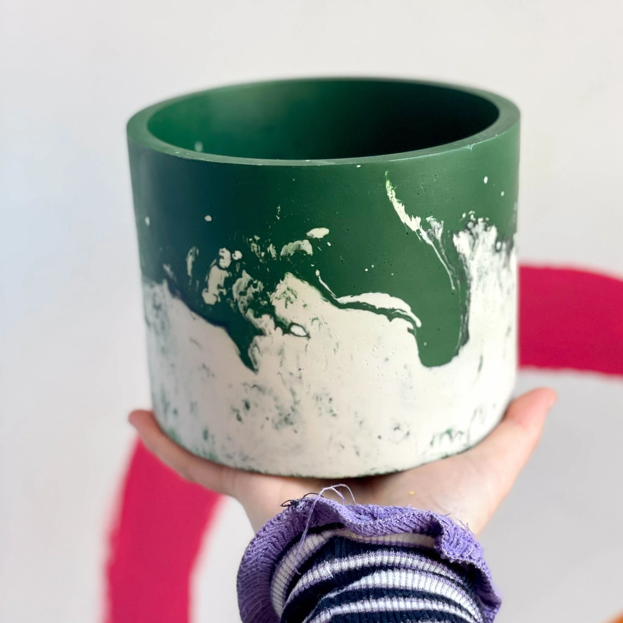 Green and White Jesmonite Pot