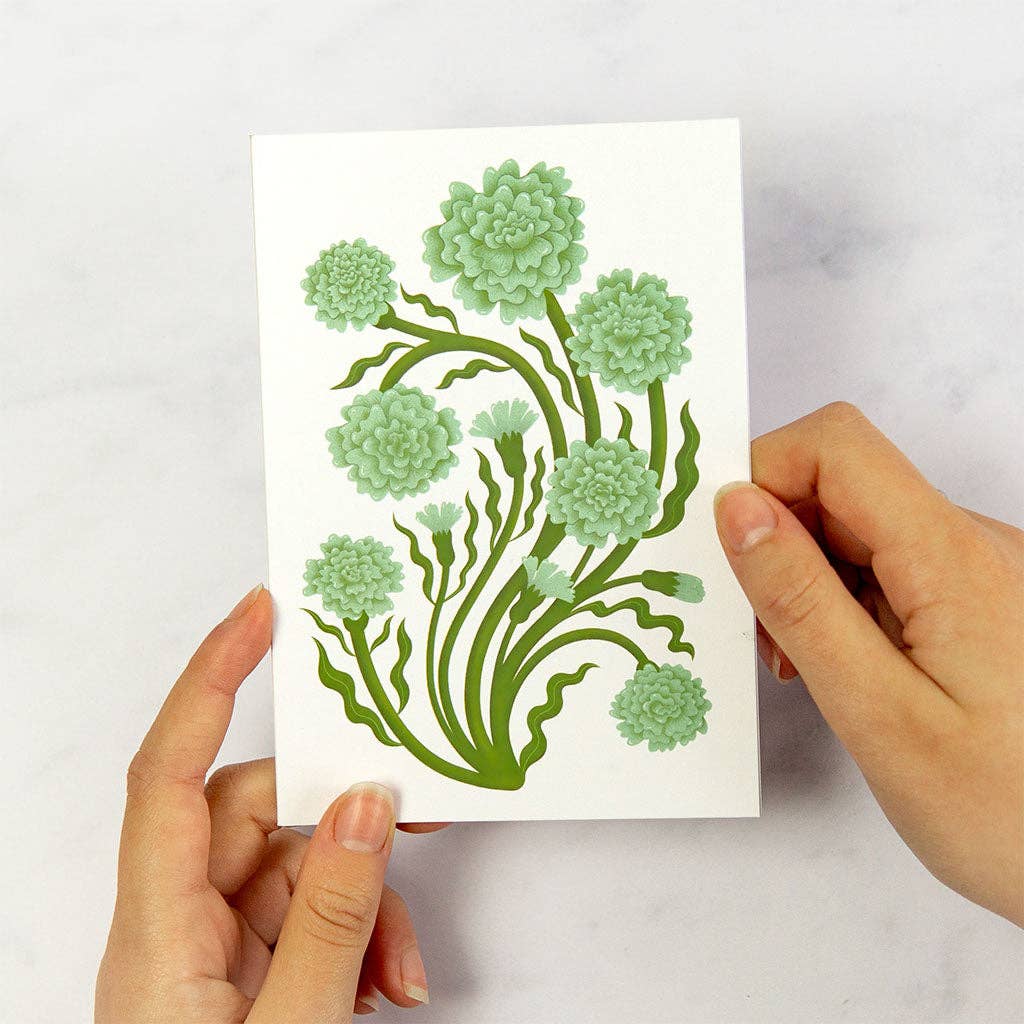 Green Carnation Botanical Greetings Card