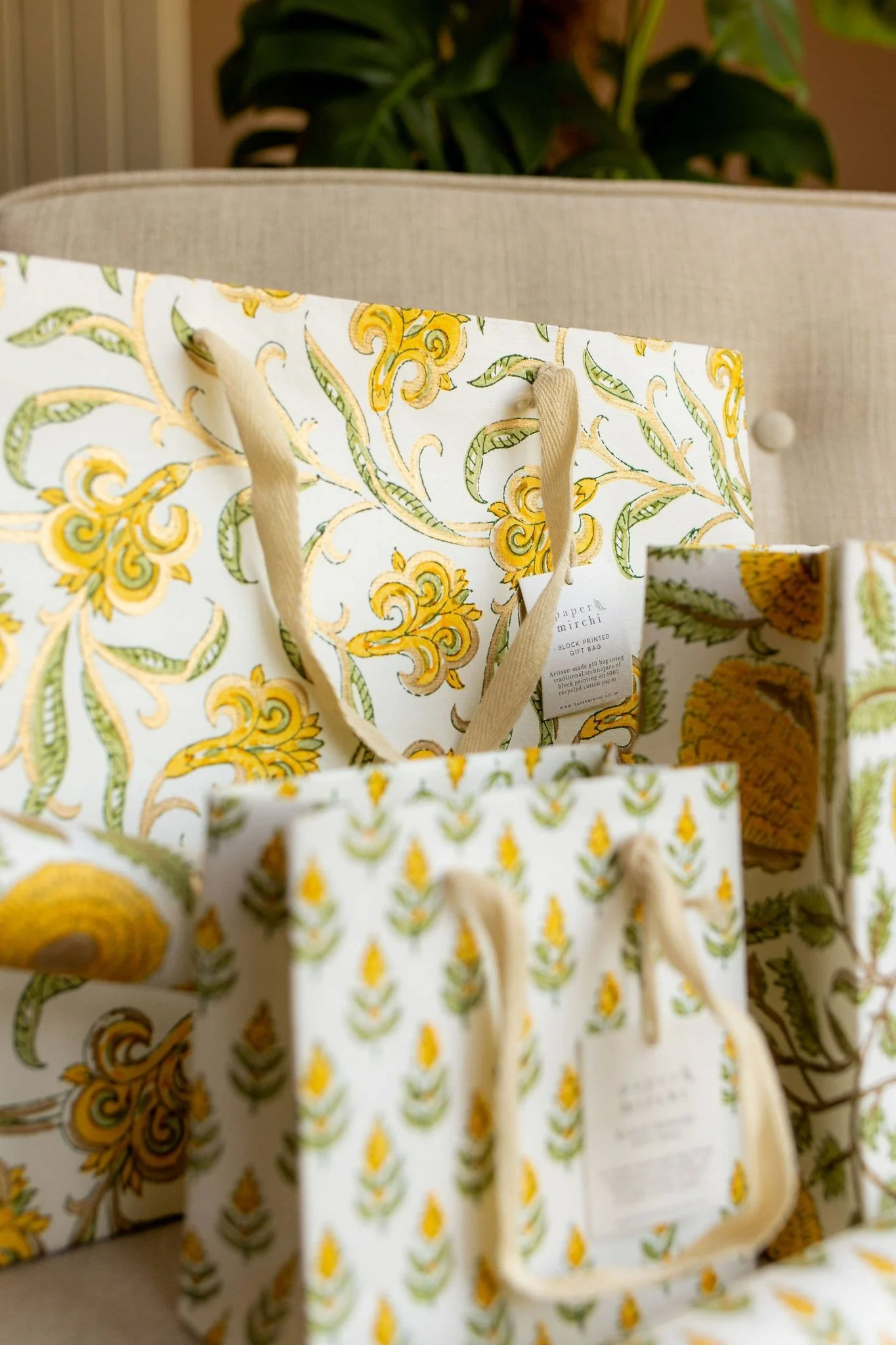 Hand Block Printed Gift Bags - Sunshine - Image 13