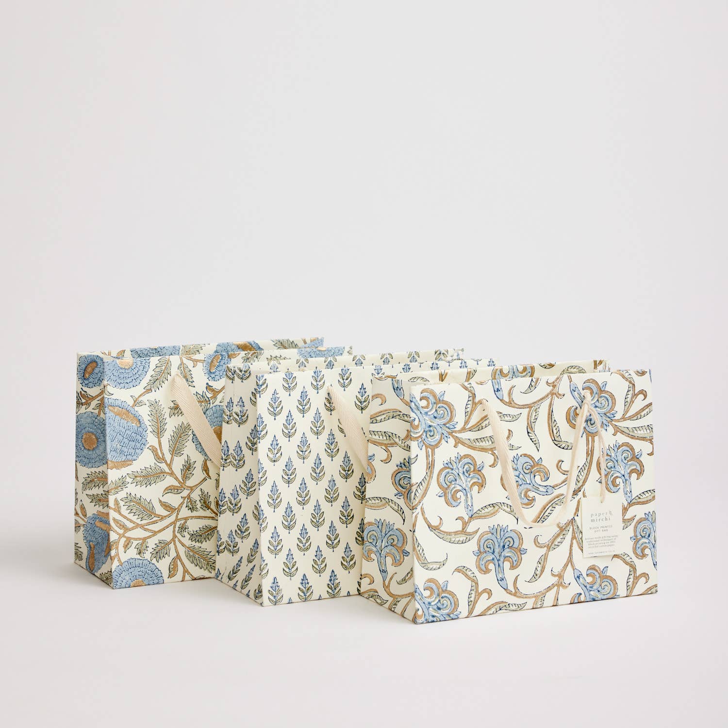 Hand Block Printed Gift Bags - Blue Stone