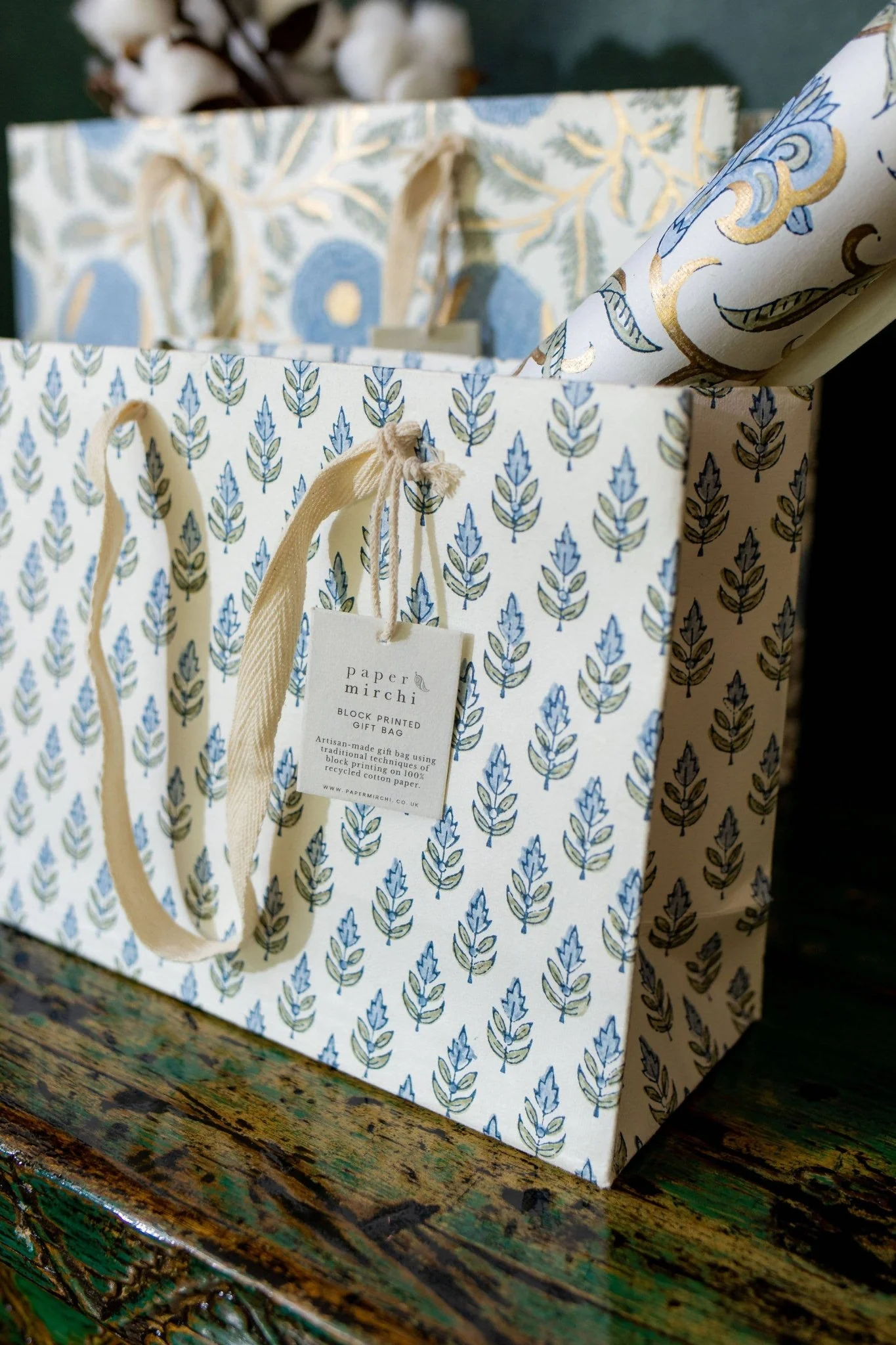 Hand Block Printed Gift Bags - Blue Stone - Image 10