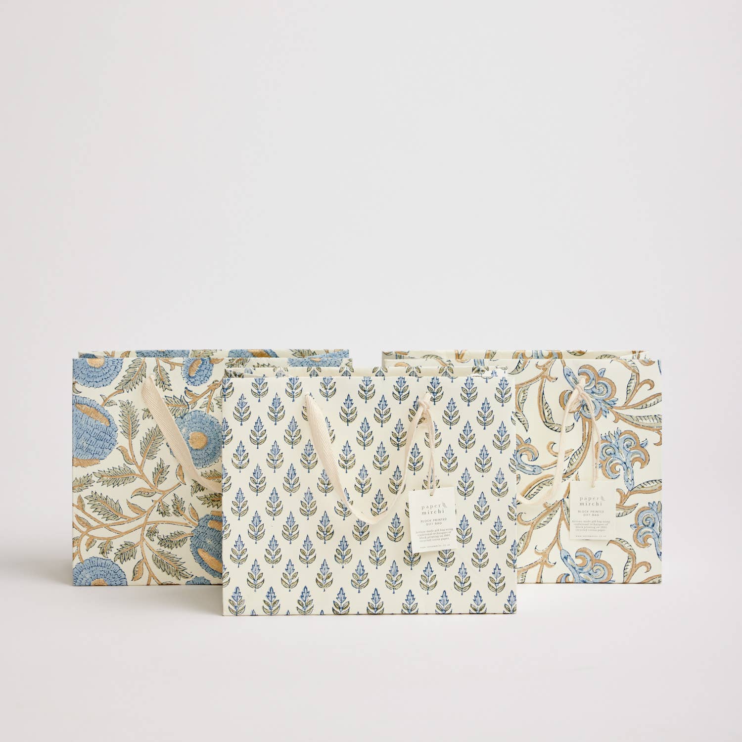 Hand Block Printed Gift Bags - Blue Stone - Image 2