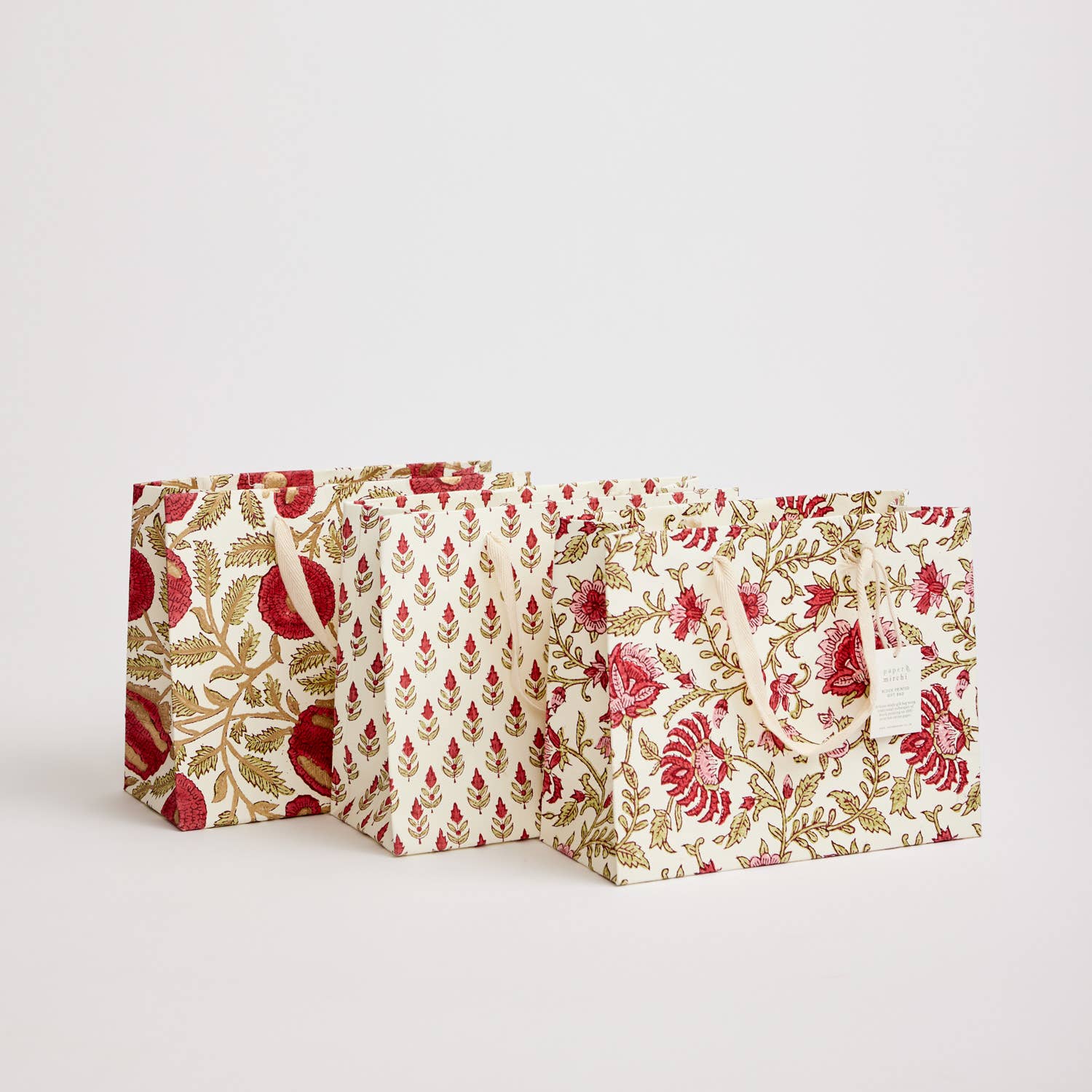 Hand Block Printed Gift Bags - Scarlet