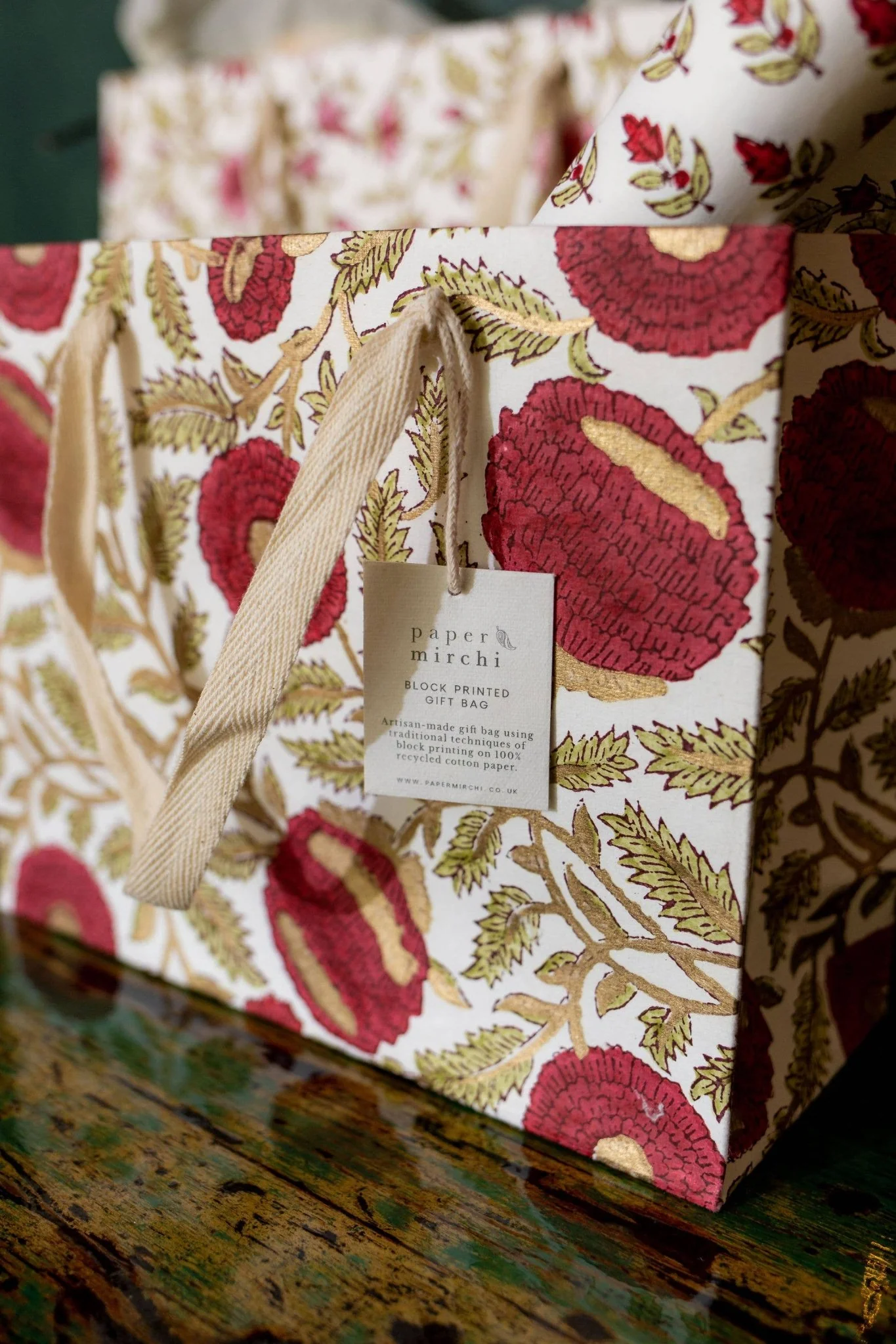 Hand Block Printed Gift Bags - Scarlet - Image 13