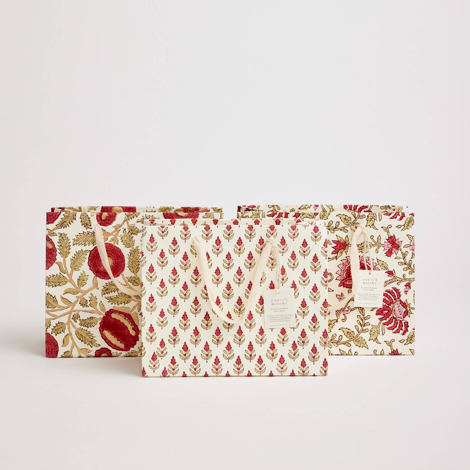 Hand Block Printed Gift Bags - Scarlet - Image 2