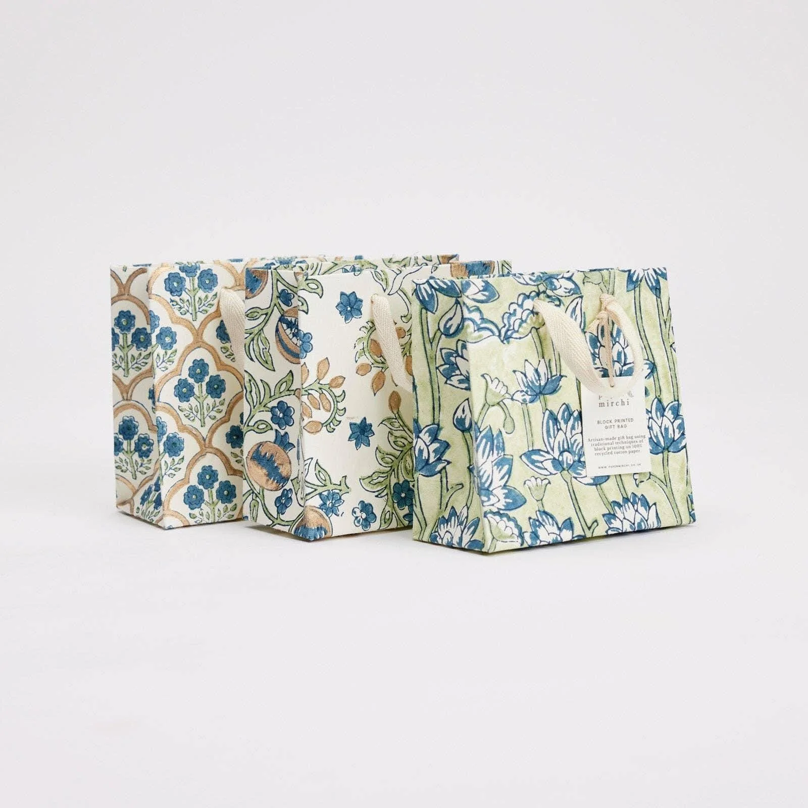 Hand Block Printed Gift Bags - Indigo
