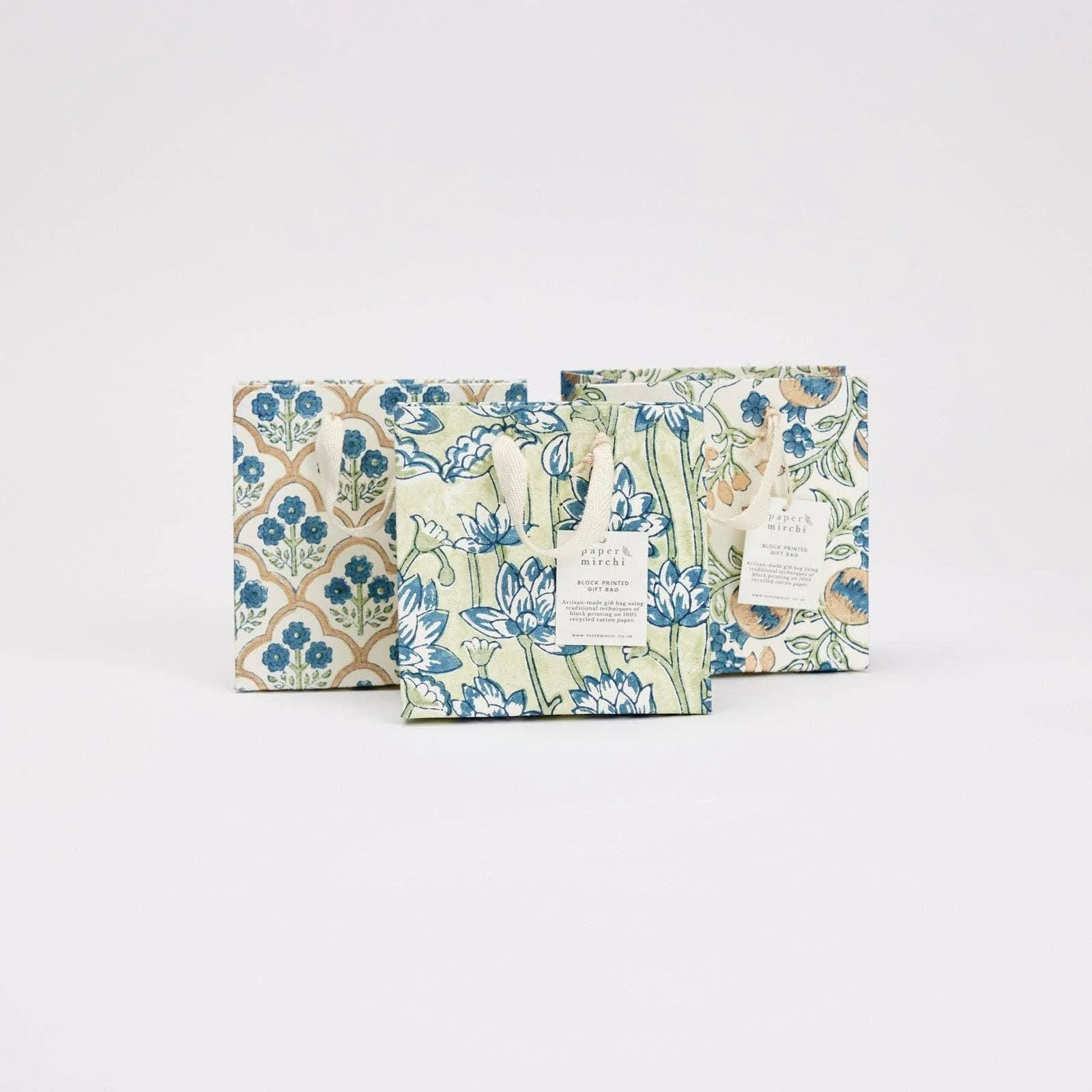 Hand Block Printed Gift Bags - Indigo - Image 2