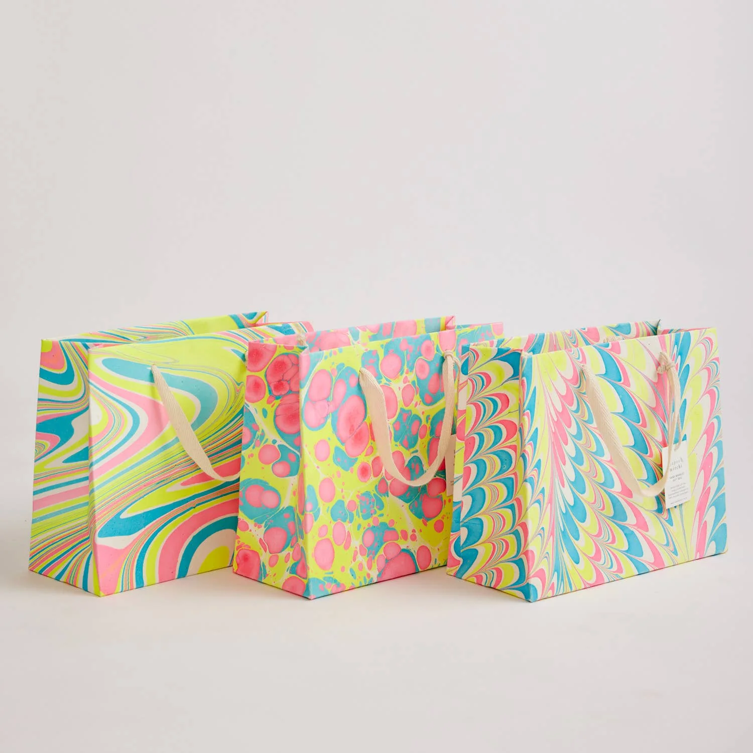 Hand Marbled Gift Bags - Neon