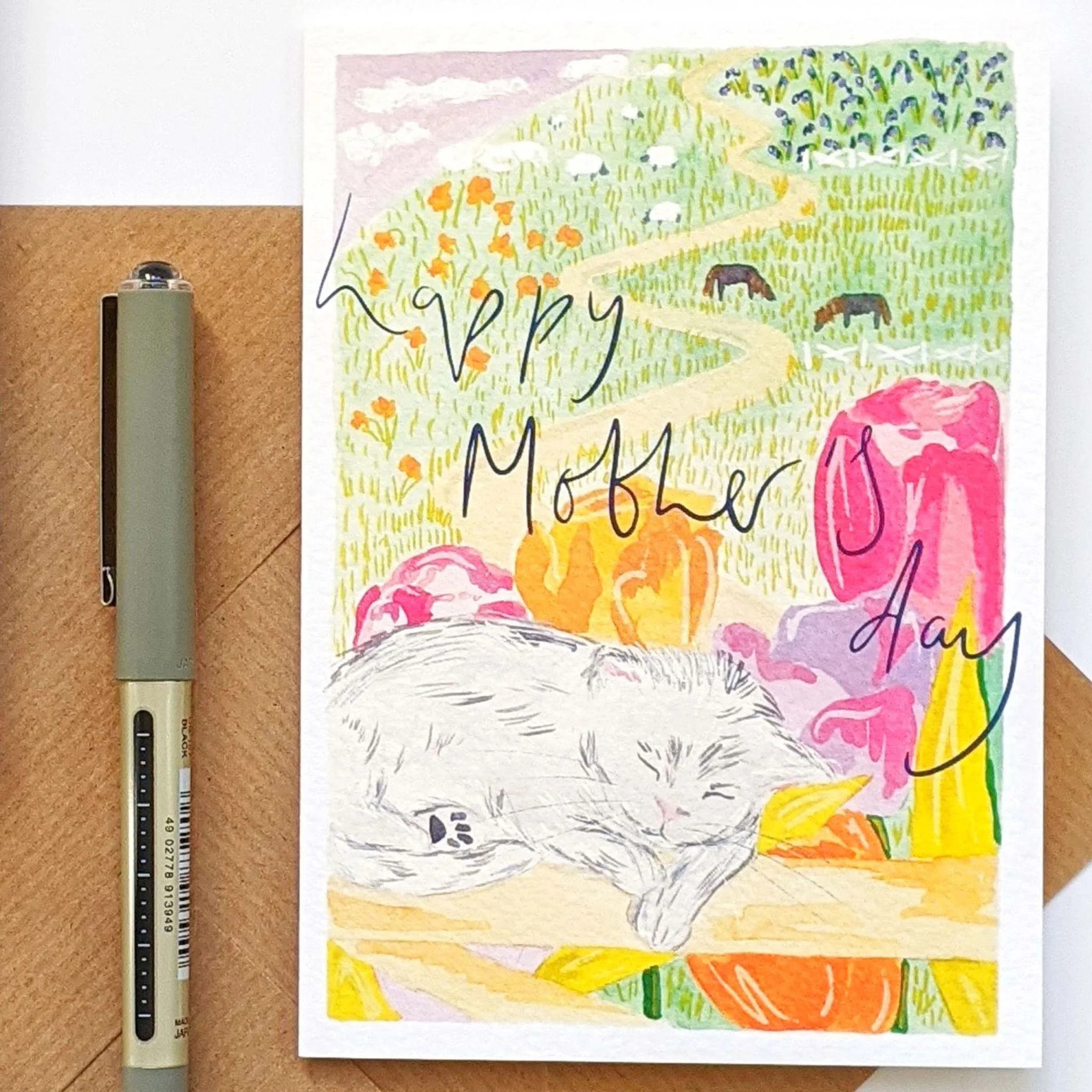 Happy Mother's Day Floral Kitten Greetings Card
