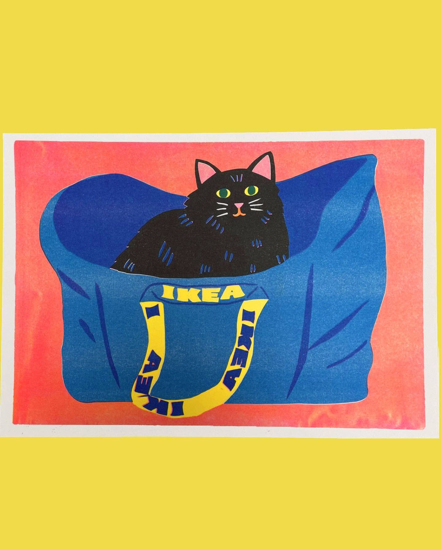Ikea Bag Cat Risograph A3 Print