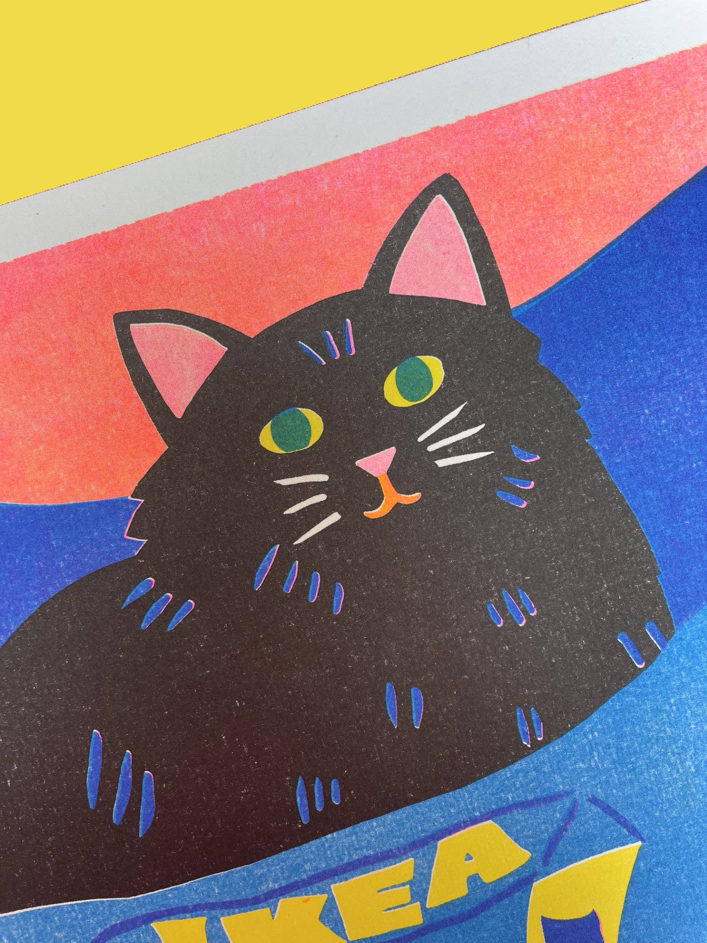 Ikea Bag Cat Risograph A3 Print - Image 2