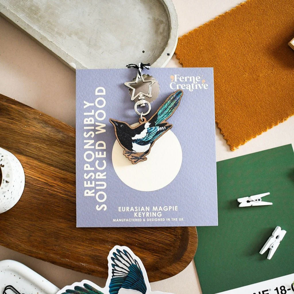 Magpie Wooden Keyring
