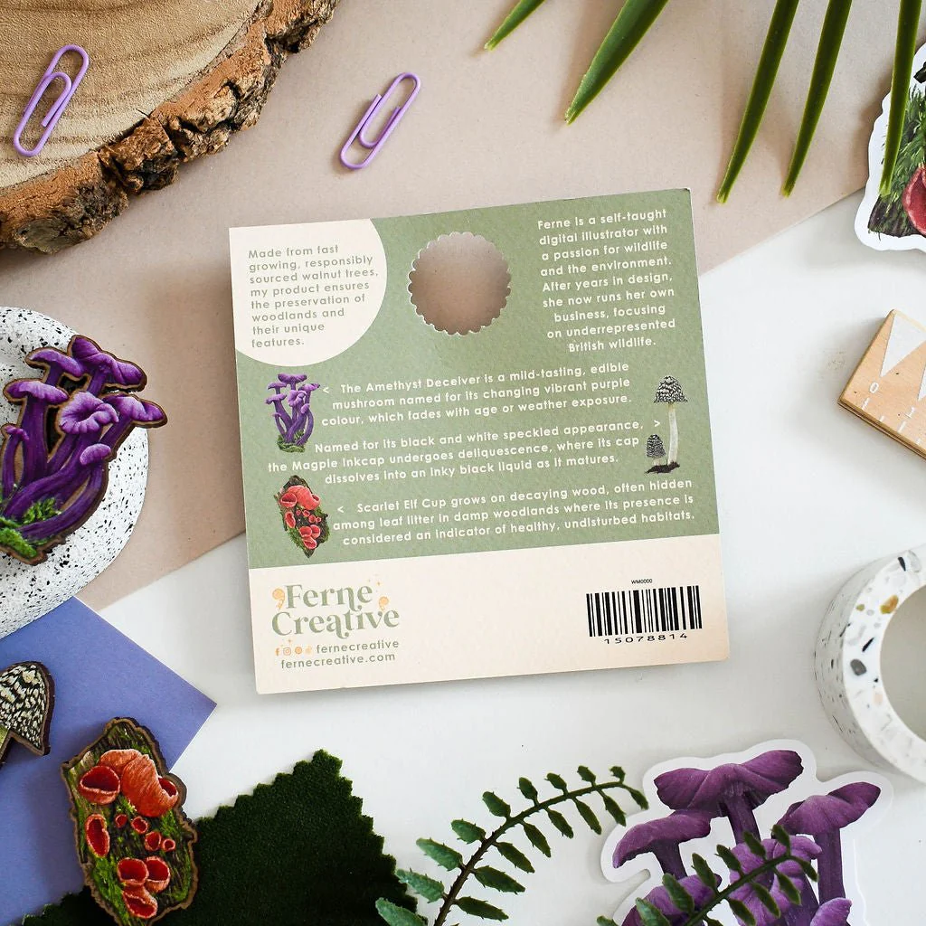 Illustrated Wooden Native Fungi Magnets - Set of 3 - Image 3