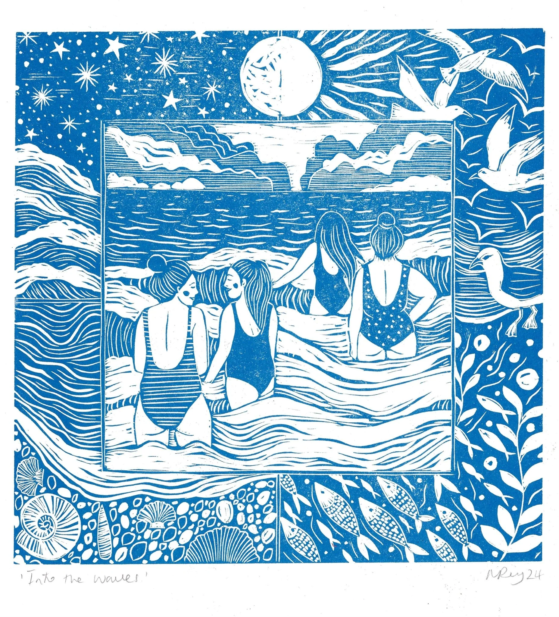Into the Waves Risograph Art Print - Image 3