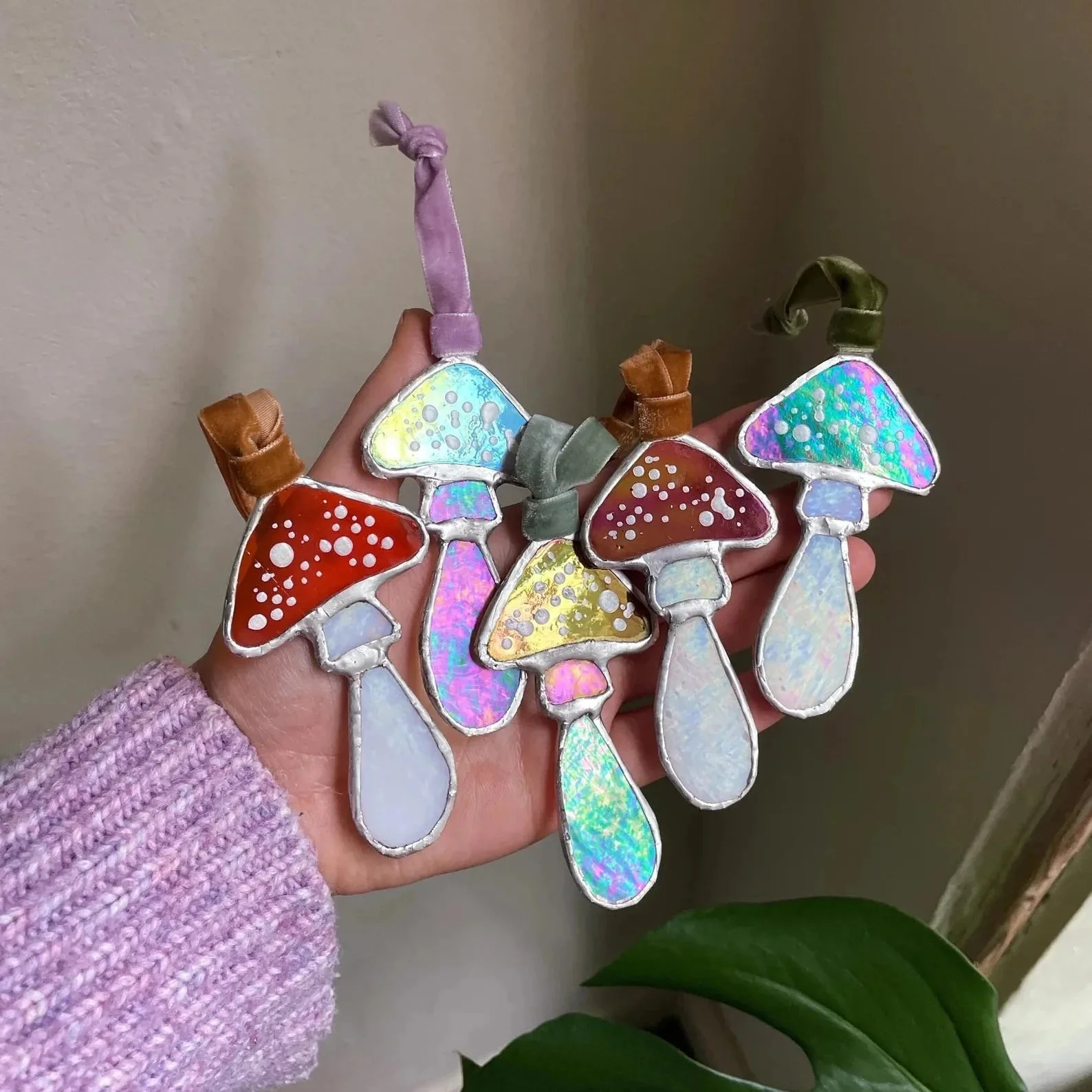 Iridescent Stained Glass Mushroom Hanging Decoration