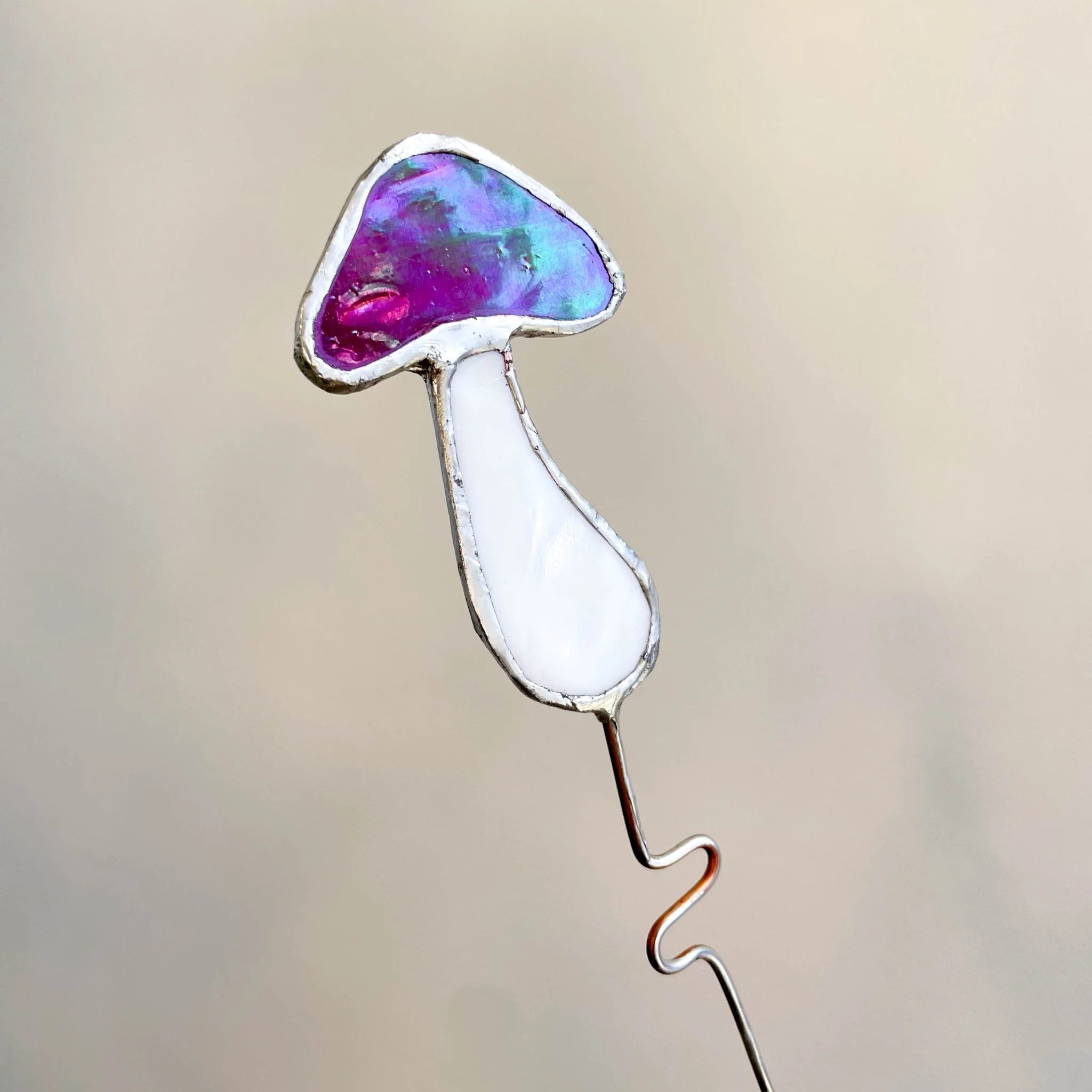 Iridescent Stained Glass Mushroom Suncatcher Plant Stake - Image 10