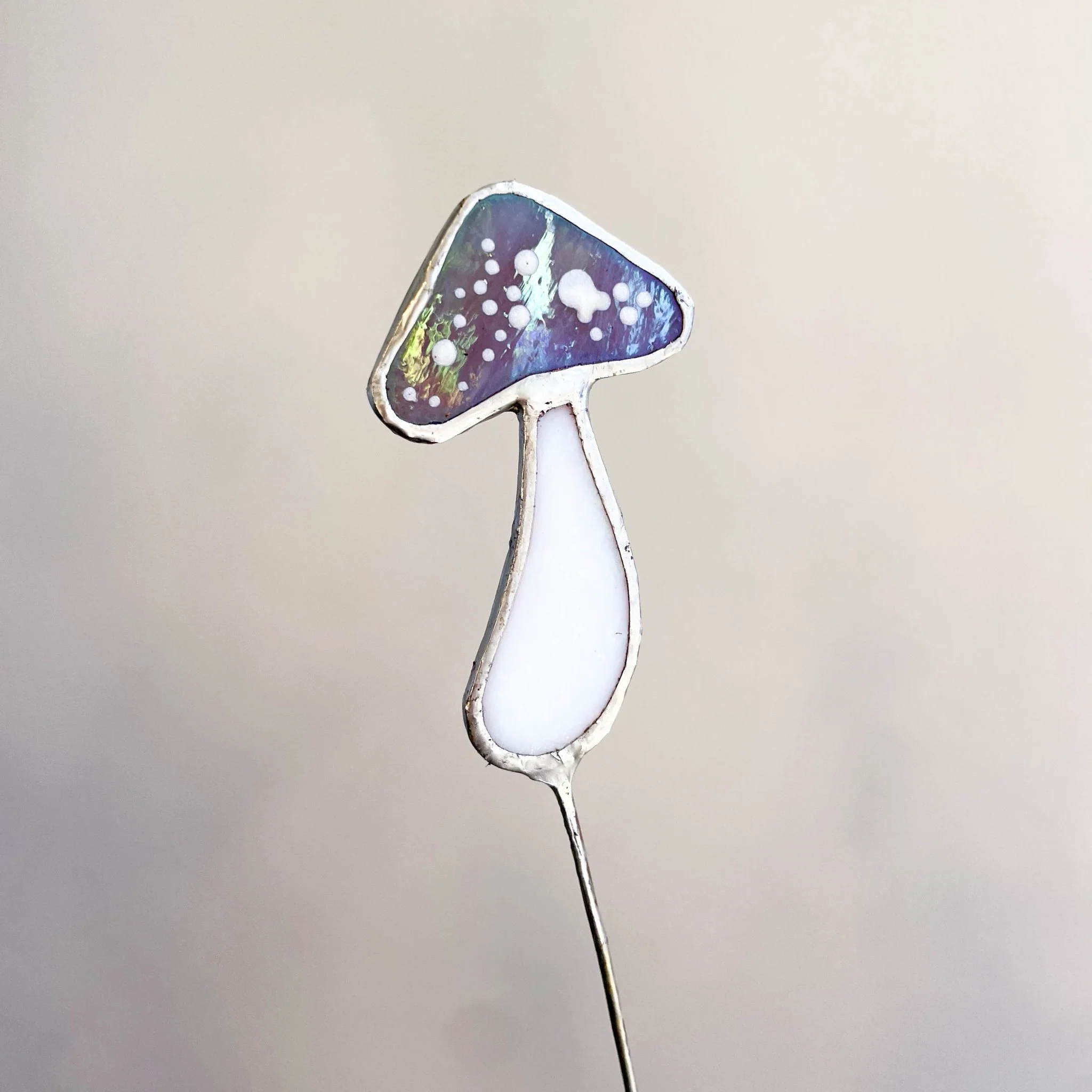 Iridescent Stained Glass Mushroom Suncatcher Plant Stake - Image 11