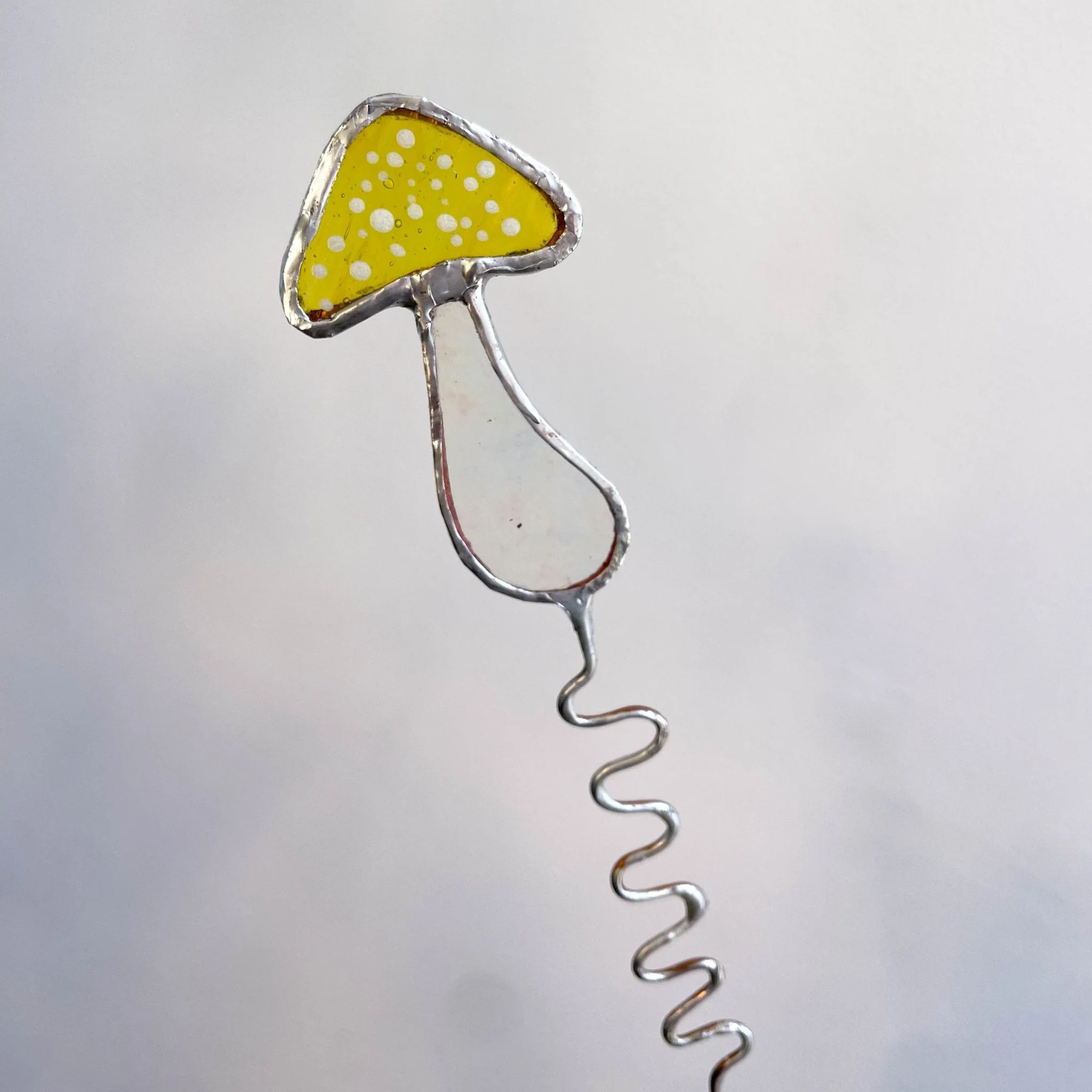 Iridescent Stained Glass Mushroom Suncatcher Plant Stake - Image 12