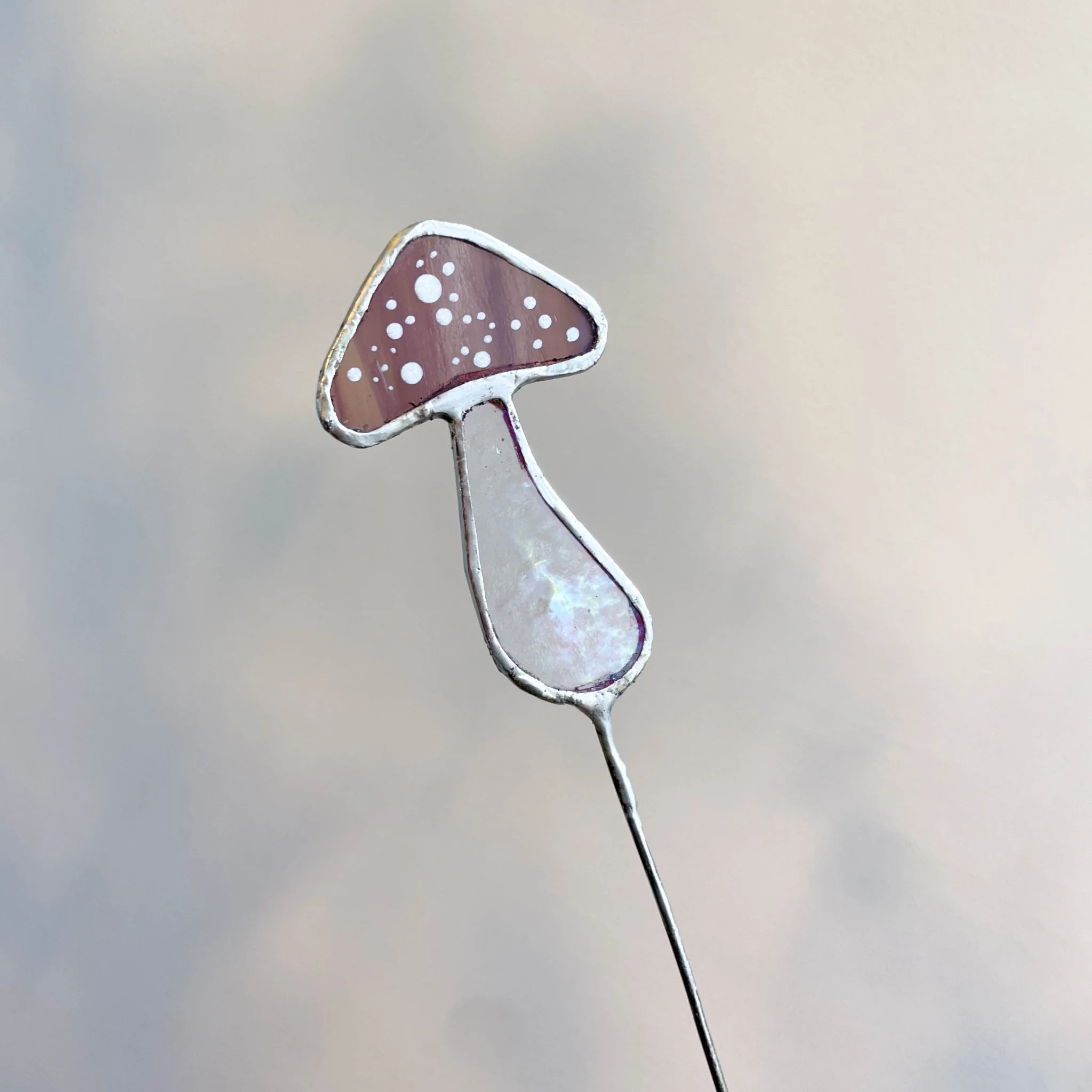 Iridescent Stained Glass Mushroom Suncatcher Plant Stake - Image 13