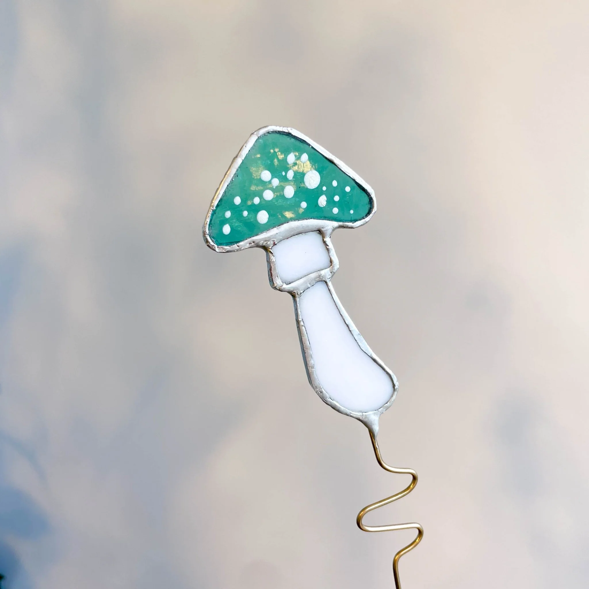 Iridescent Stained Glass Mushroom Suncatcher Plant Stake - Image 14