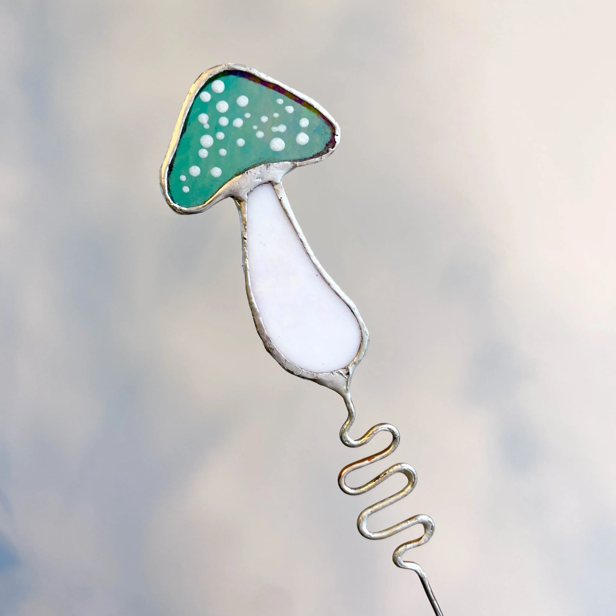 Iridescent Stained Glass Mushroom Suncatcher Plant Stake - Image 15