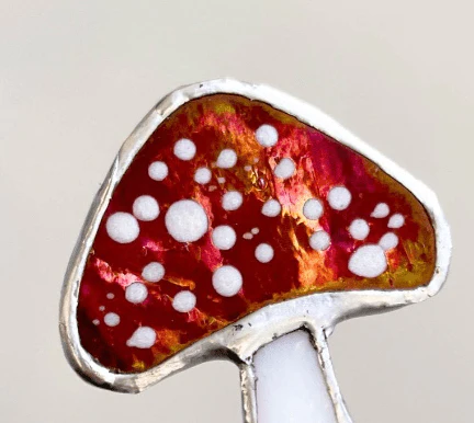 Iridescent Stained Glass Mushroom Suncatcher Plant Stake - Image 16