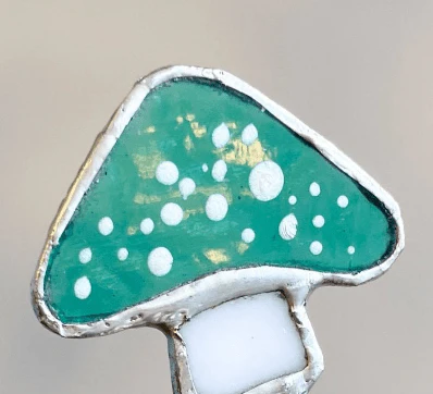 Iridescent Stained Glass Mushroom Suncatcher Plant Stake - Image 18