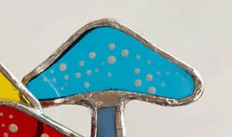 Iridescent Stained Glass Mushroom Suncatcher Plant Stake - Image 19