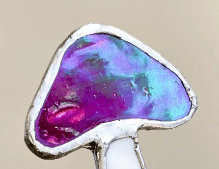 Iridescent Stained Glass Mushroom Suncatcher Plant Stake - Image 21