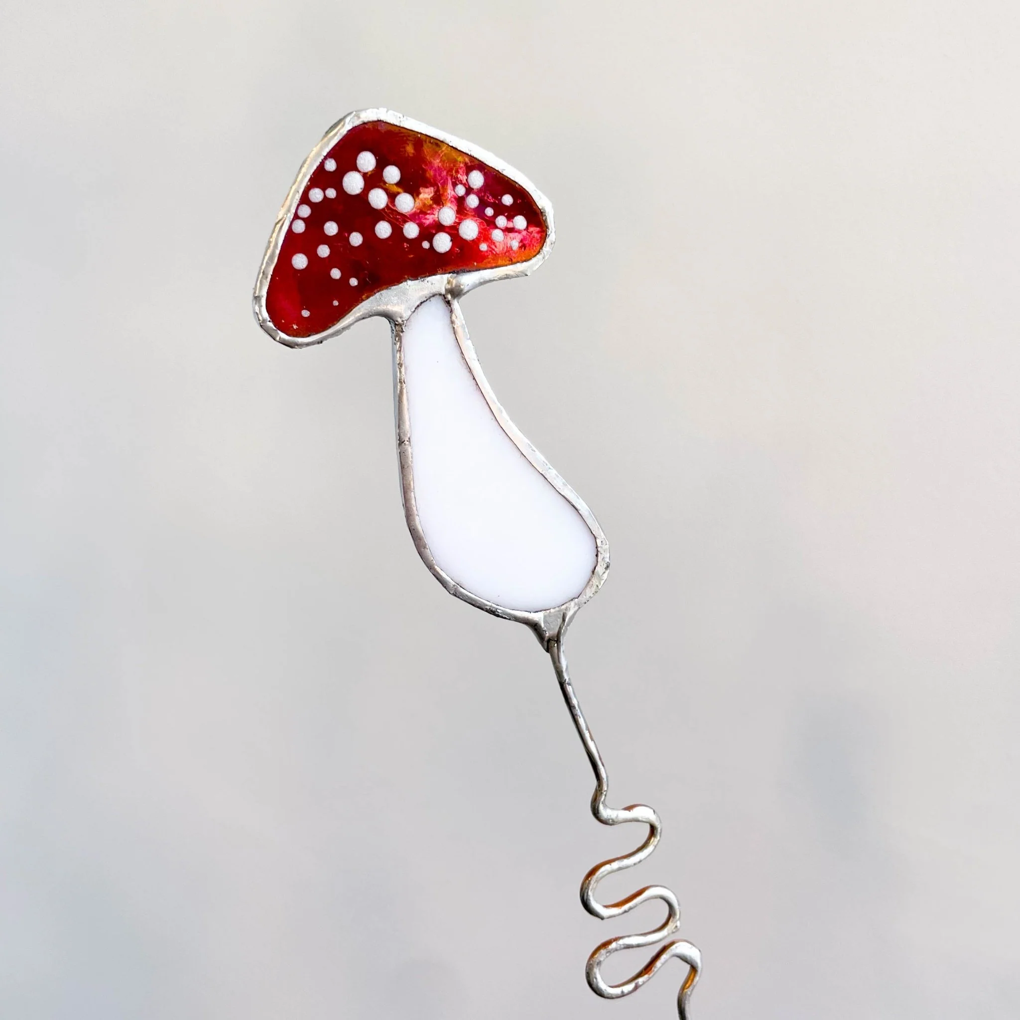 Iridescent Stained Glass Mushroom Suncatcher Plant Stake - Image 6