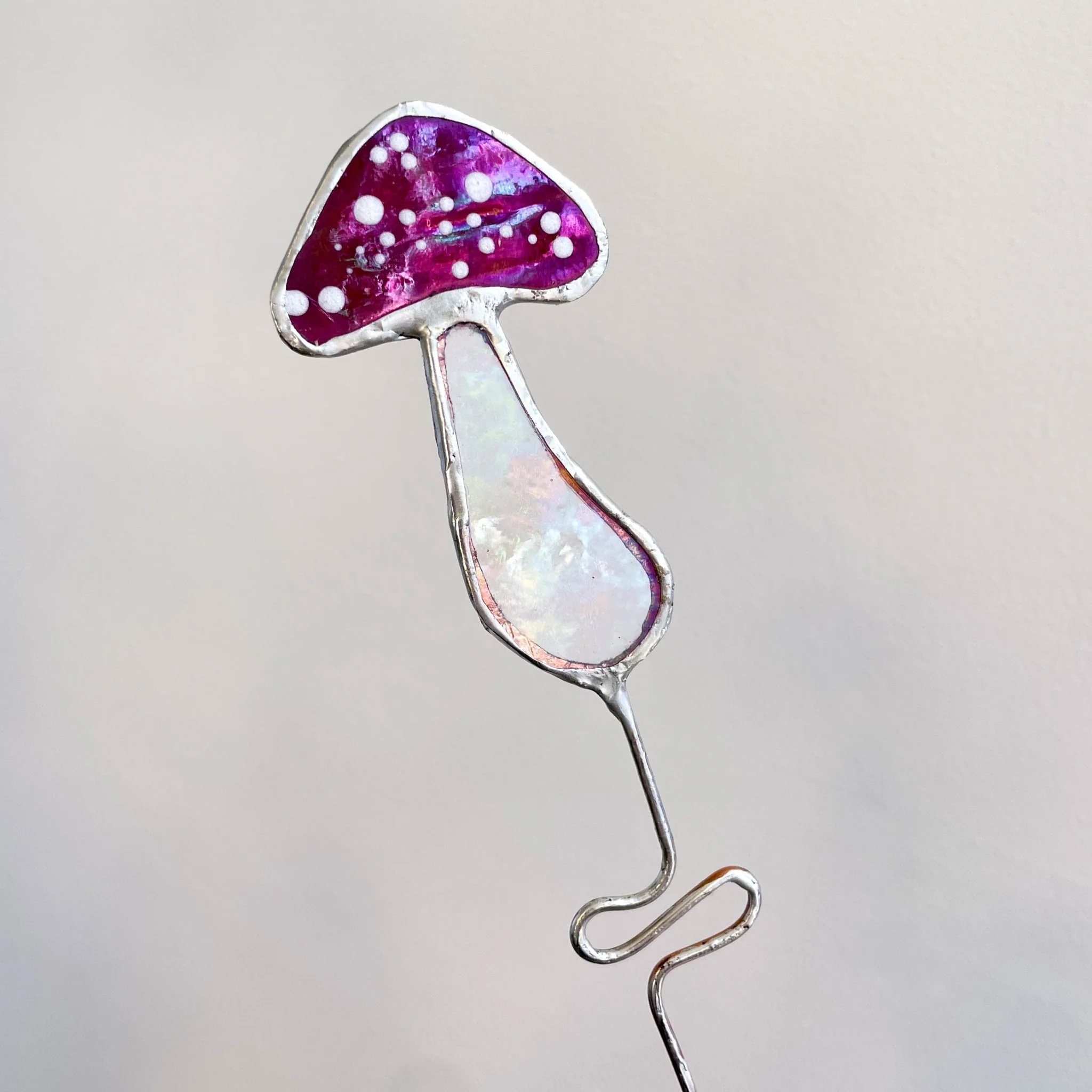 Iridescent Stained Glass Mushroom Suncatcher Plant Stake - Image 7