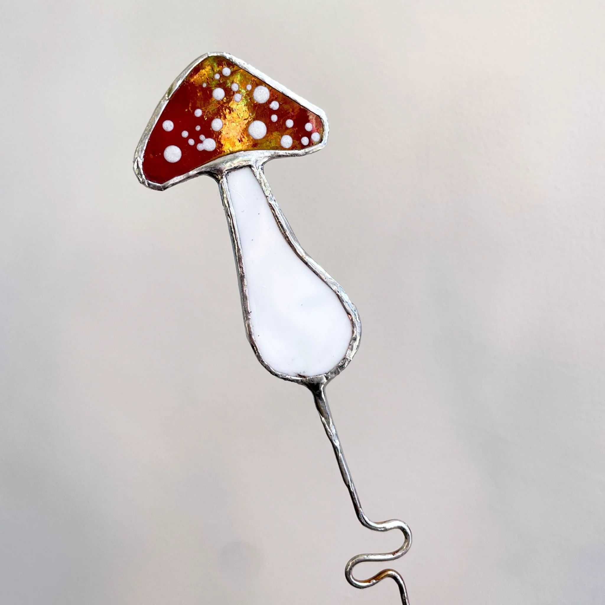 Iridescent Stained Glass Mushroom Suncatcher Plant Stake - Image 8