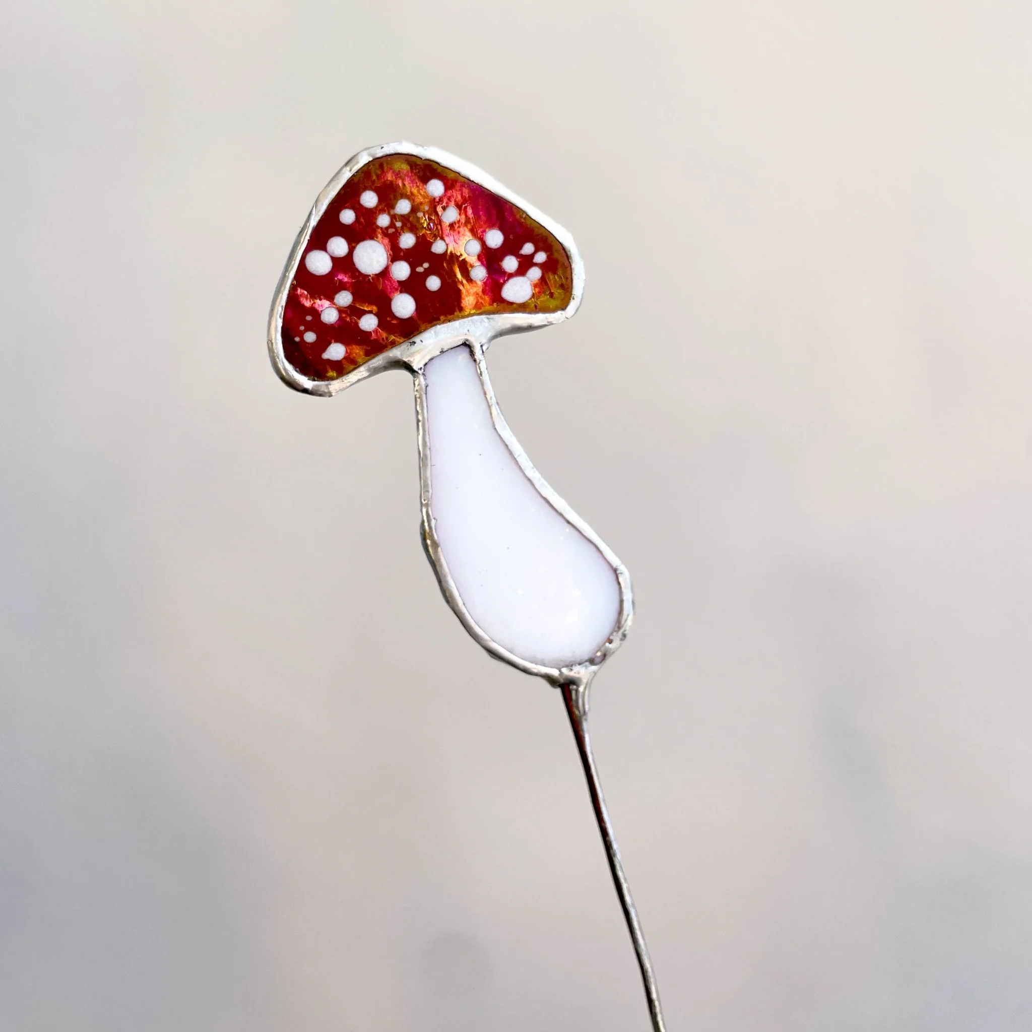 Iridescent Stained Glass Mushroom Suncatcher Plant Stake - Image 9