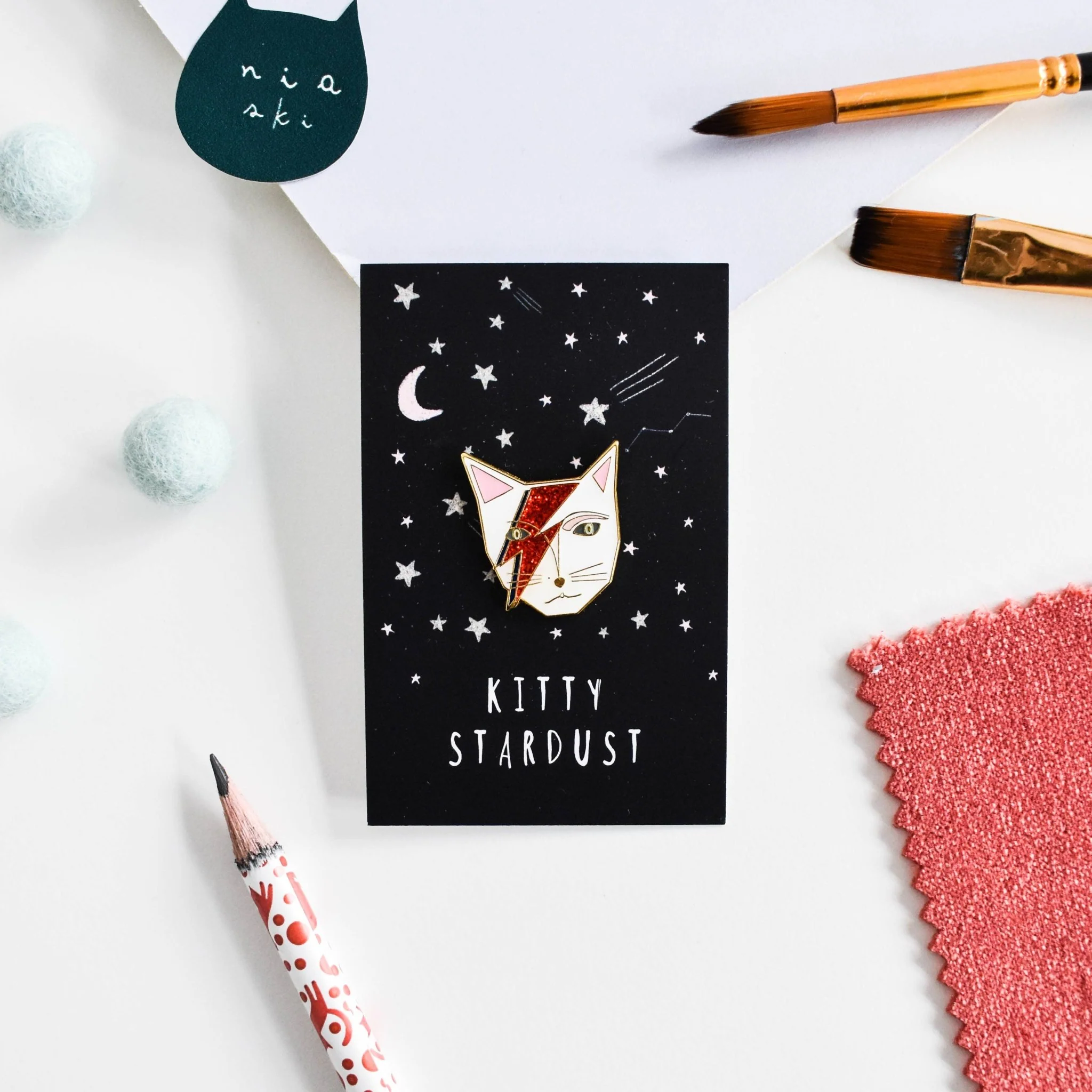 Niaski Kitty Stardust Enamel Pin – Cat Musician Collection - Image 2