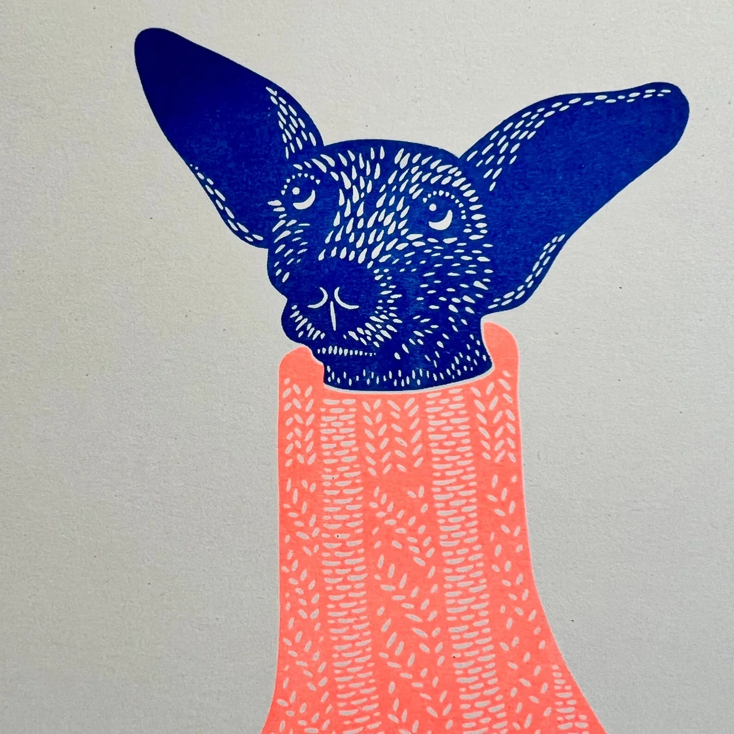 'Knit Picker' Whippet Dog in Knitted Jumper Riso Art Print