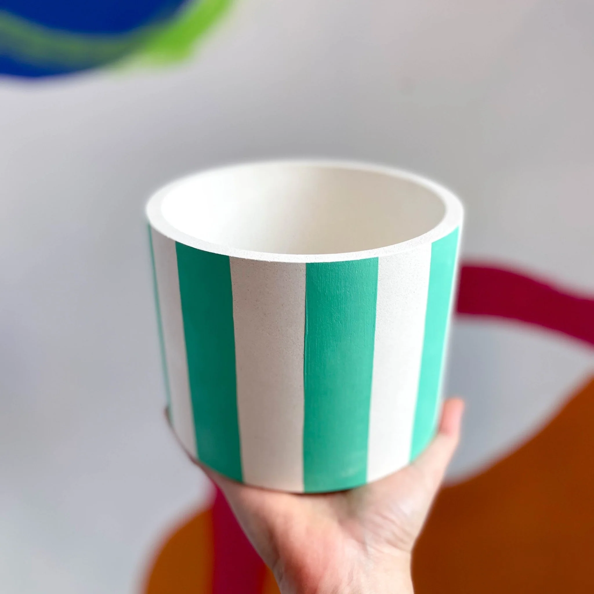 Mint Green Stripes Jesmonite Pot - Ex-display - Image 2