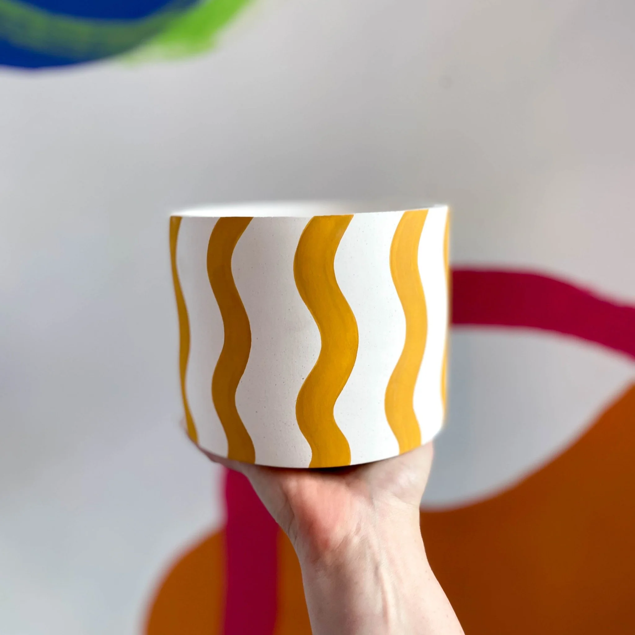 Mustard Yellow Squiggles Jesmonite Pot - Ex-display - Image 4