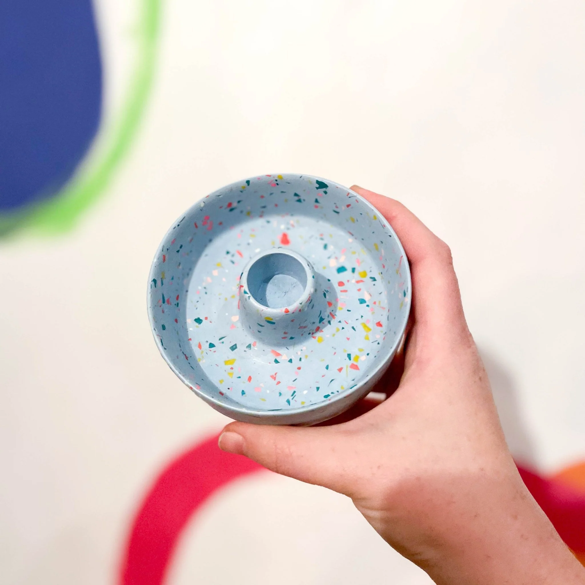 Light Blue & Neon Terrazzo Jesmonite Candle Basin Holder