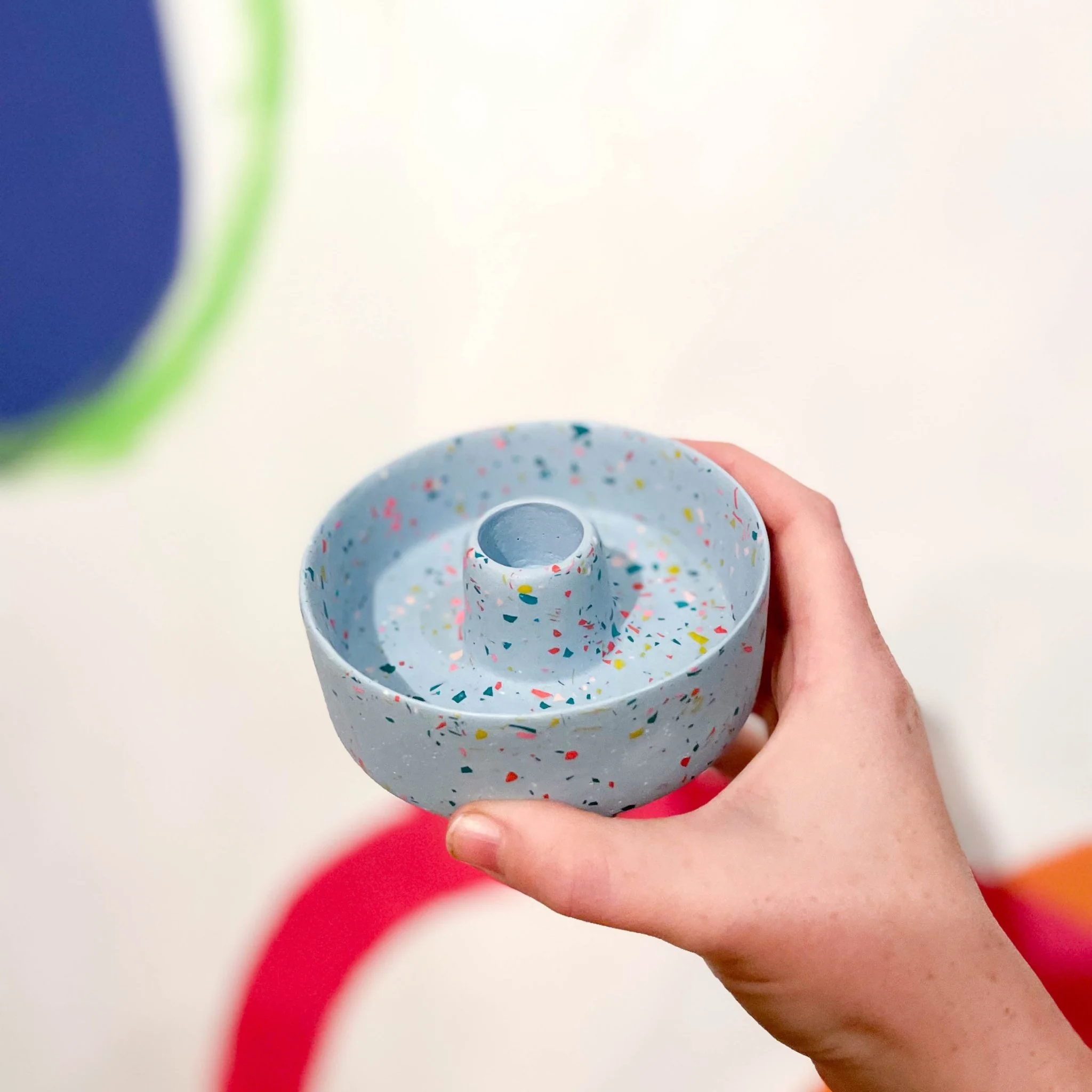 Light Blue & Neon Terrazzo Jesmonite Candle Basin Holder - Image 2
