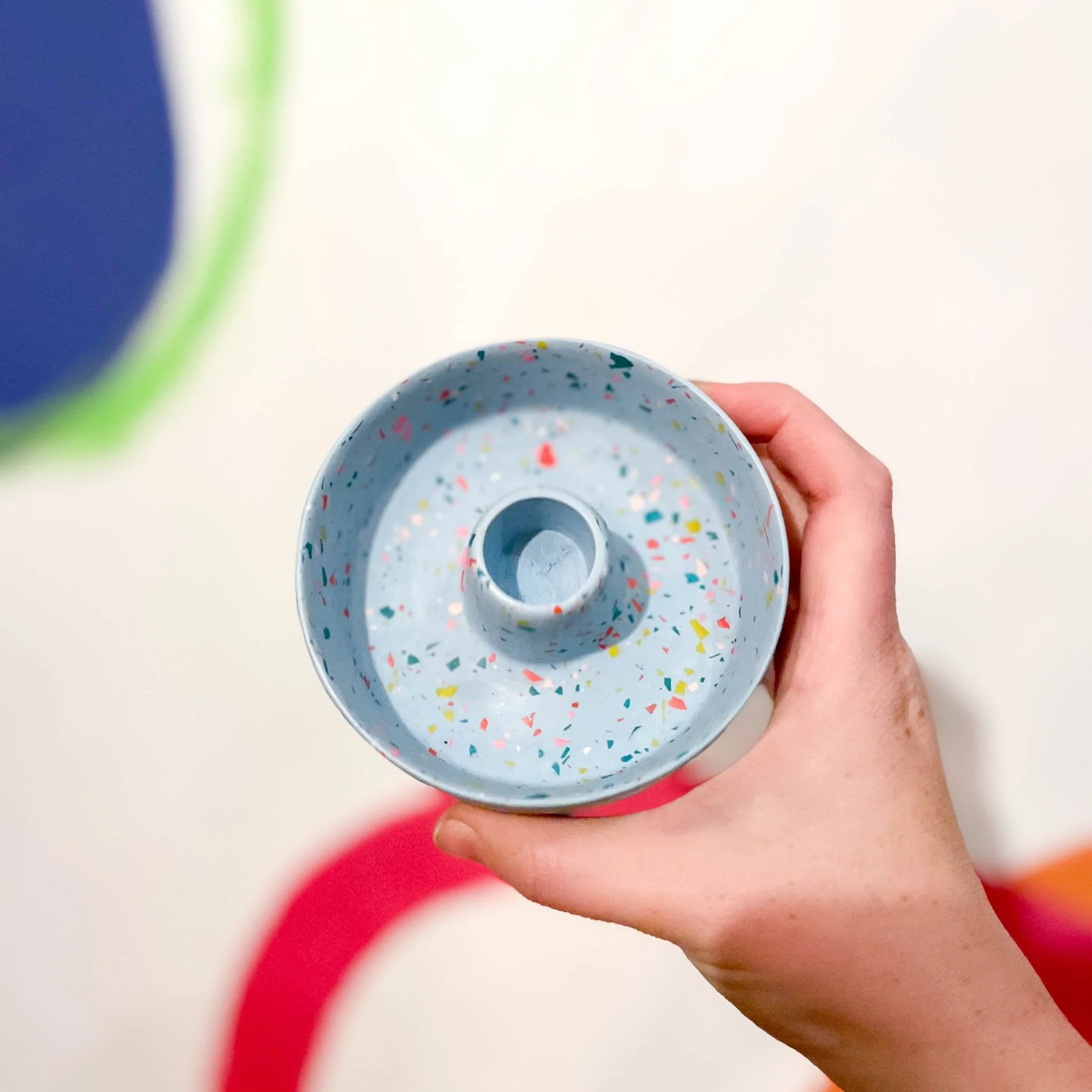 Light Blue & Neon Terrazzo Jesmonite Candle Basin Holder - Image 3